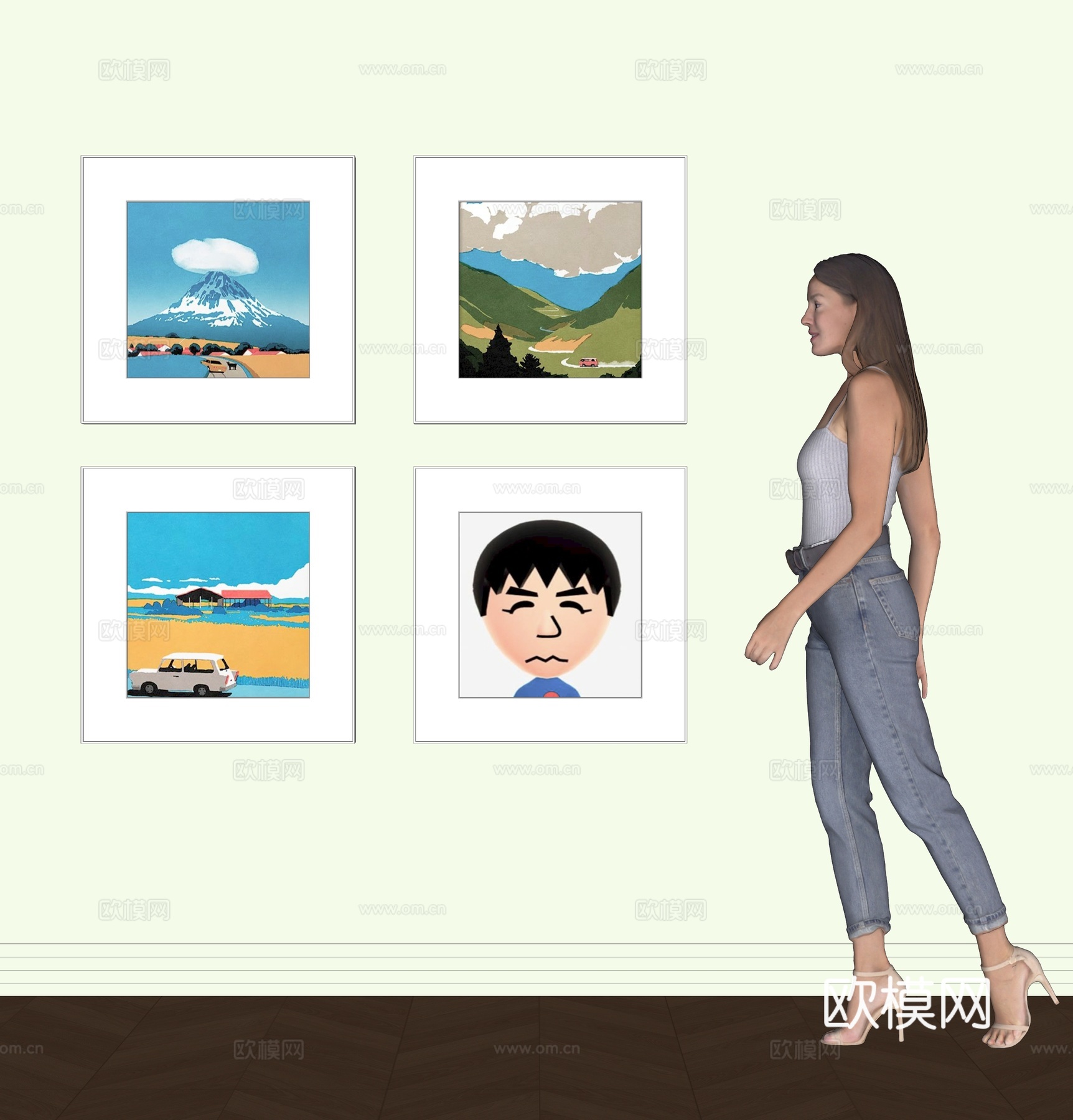 现代装饰挂画组合su模型