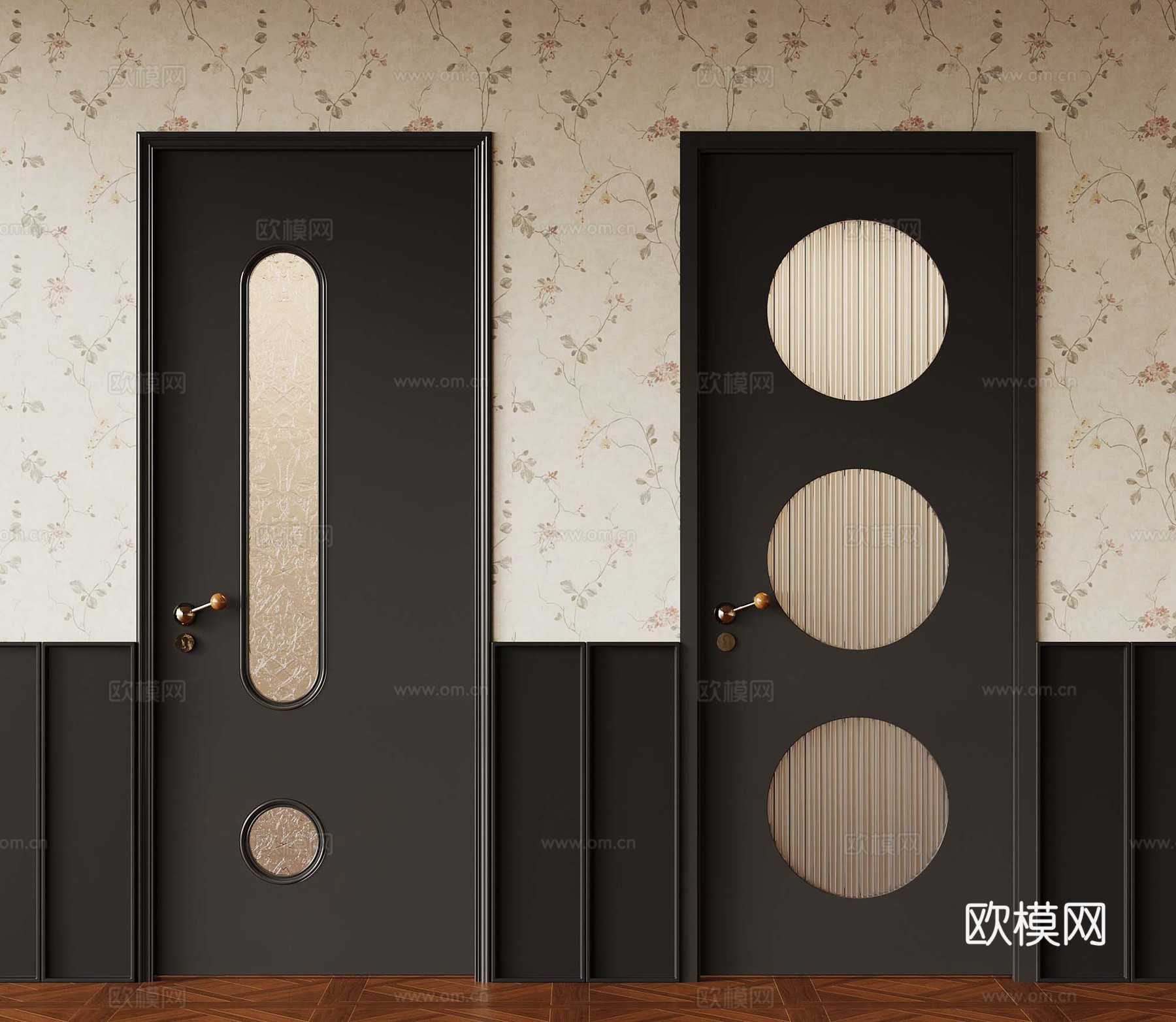 法式单开门 玻璃单开门 厨卫单开门3d模型