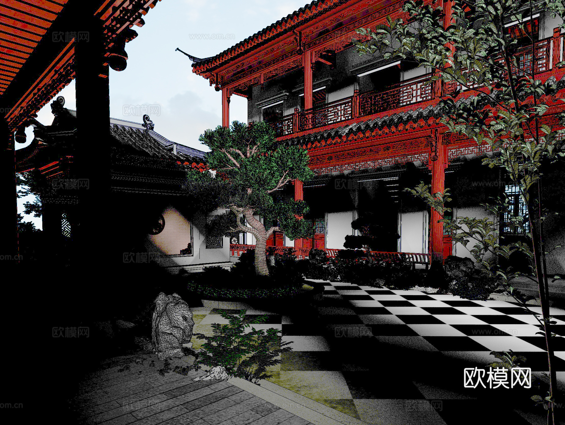 古建 民宿 中式建筑 园林 斗拱 挑檐 江南 灰派3d模型