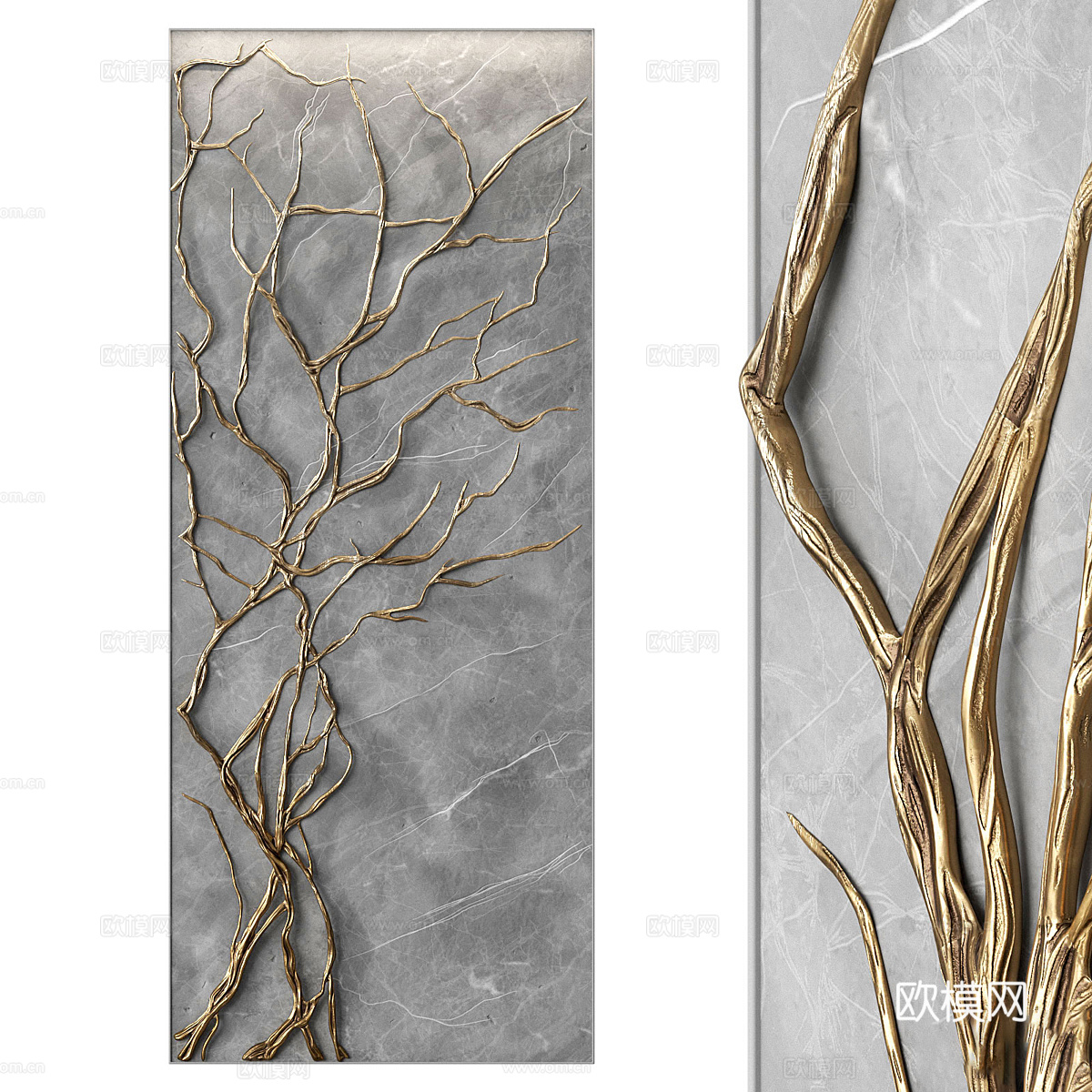 新中式墙饰金属树枝装饰3d模型