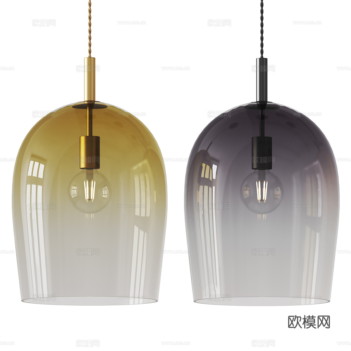 现代轻奢极简玻璃装饰小吊灯3d模型