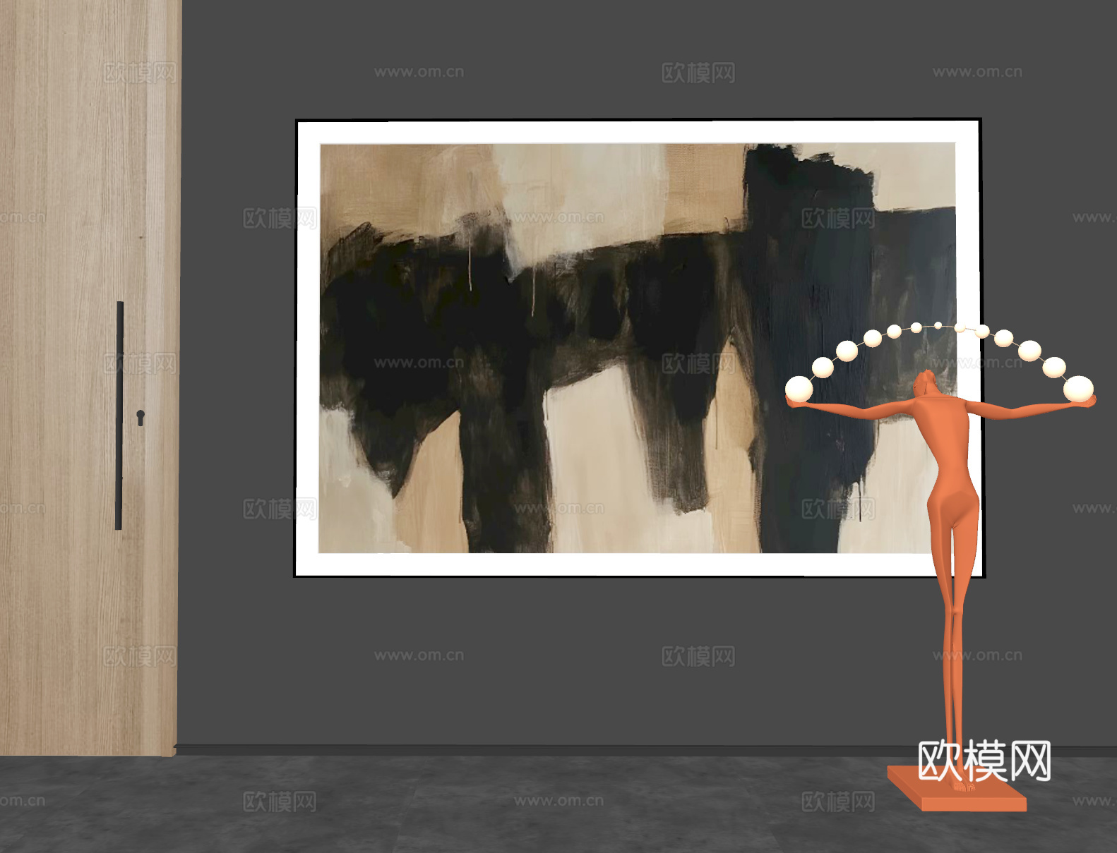 现代大幅挂画  现代抽象挂画  现代简约挂画su模型