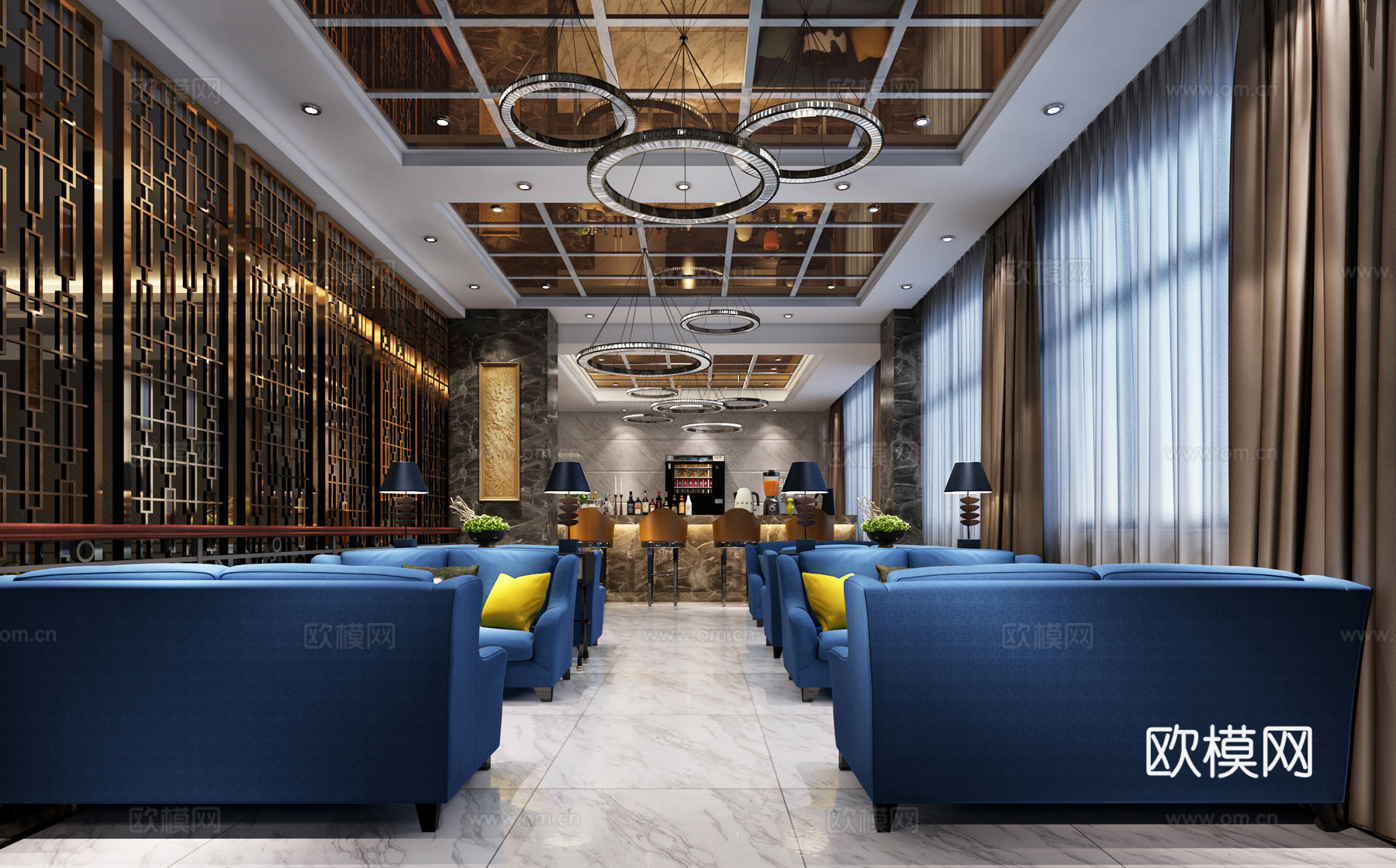 现代酒店休息区水吧3d模型
