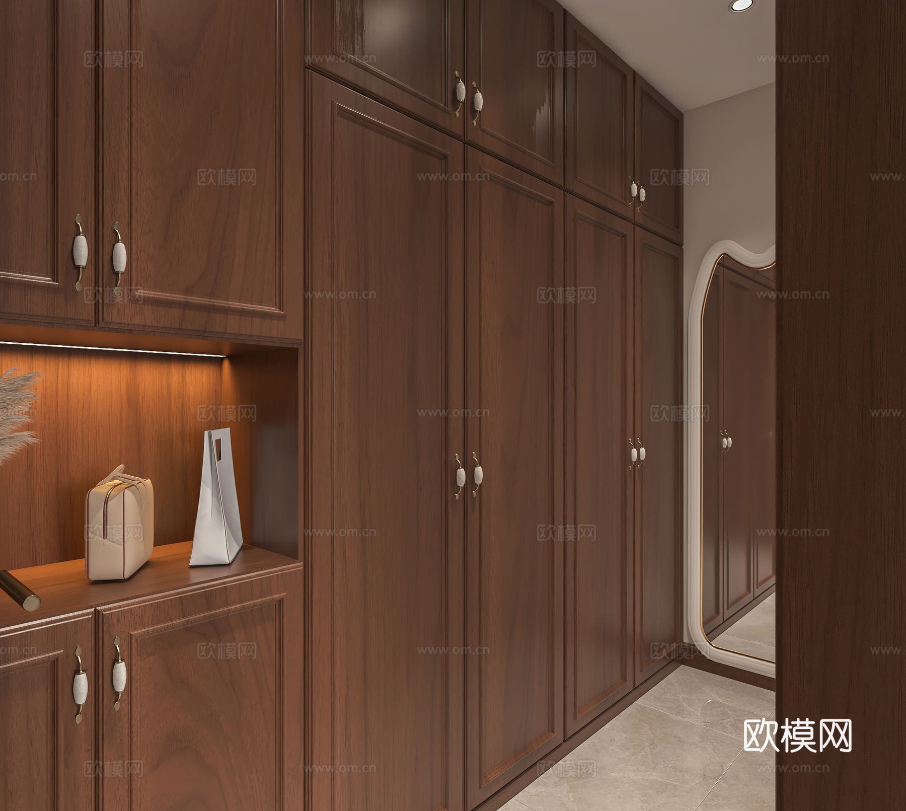 美式客餐厅 开放厨房 衣帽间 造型柜 电视墙3d模型