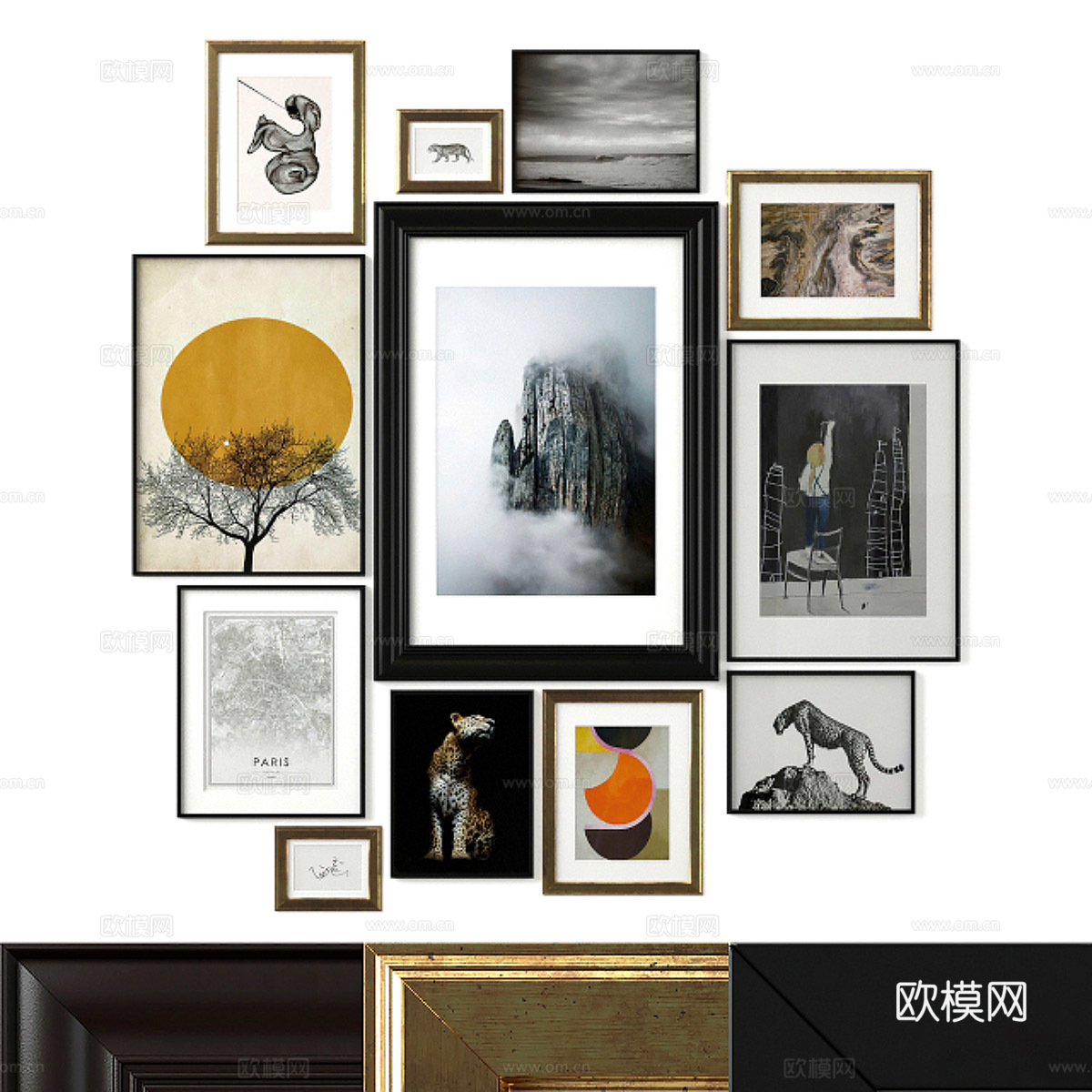 美式简约装饰挂画 照片墙3d模型