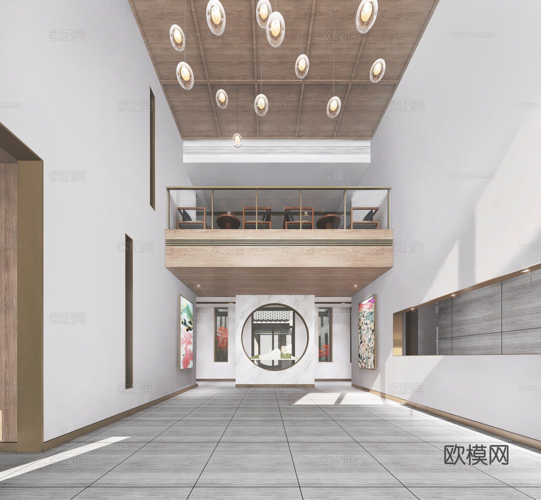 新中式美术馆大厅休息区3d模型