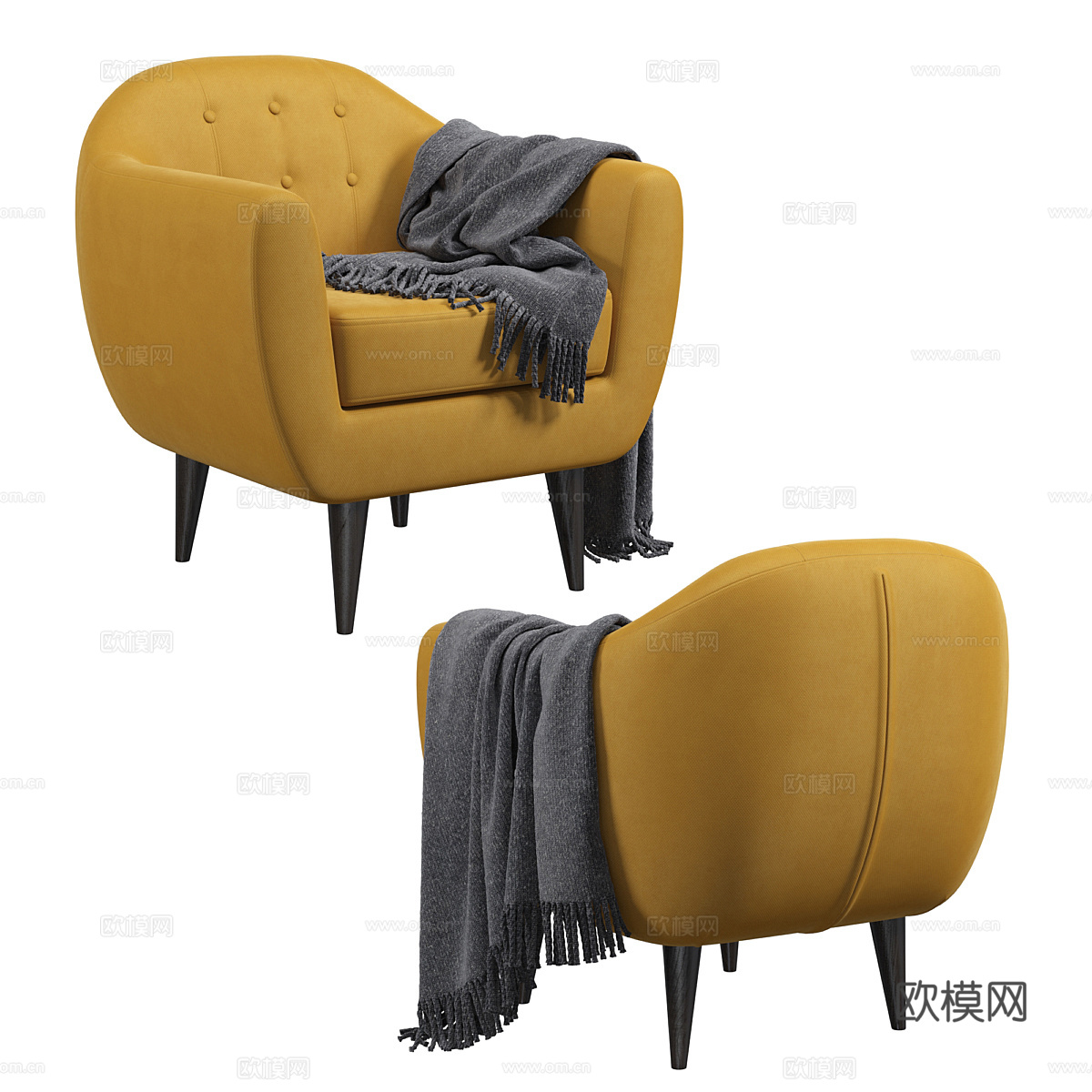 美式简约布艺扶手椅3d模型