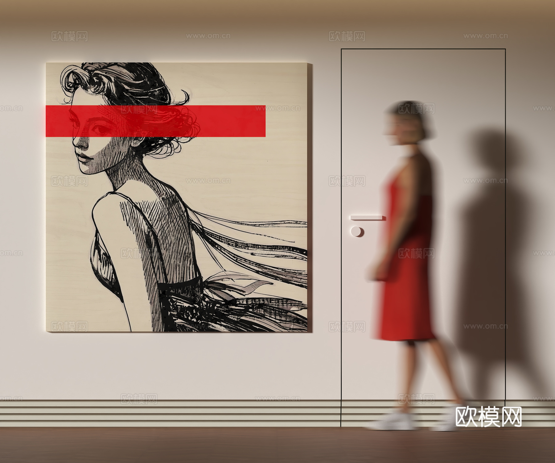 现代人物挂画su模型