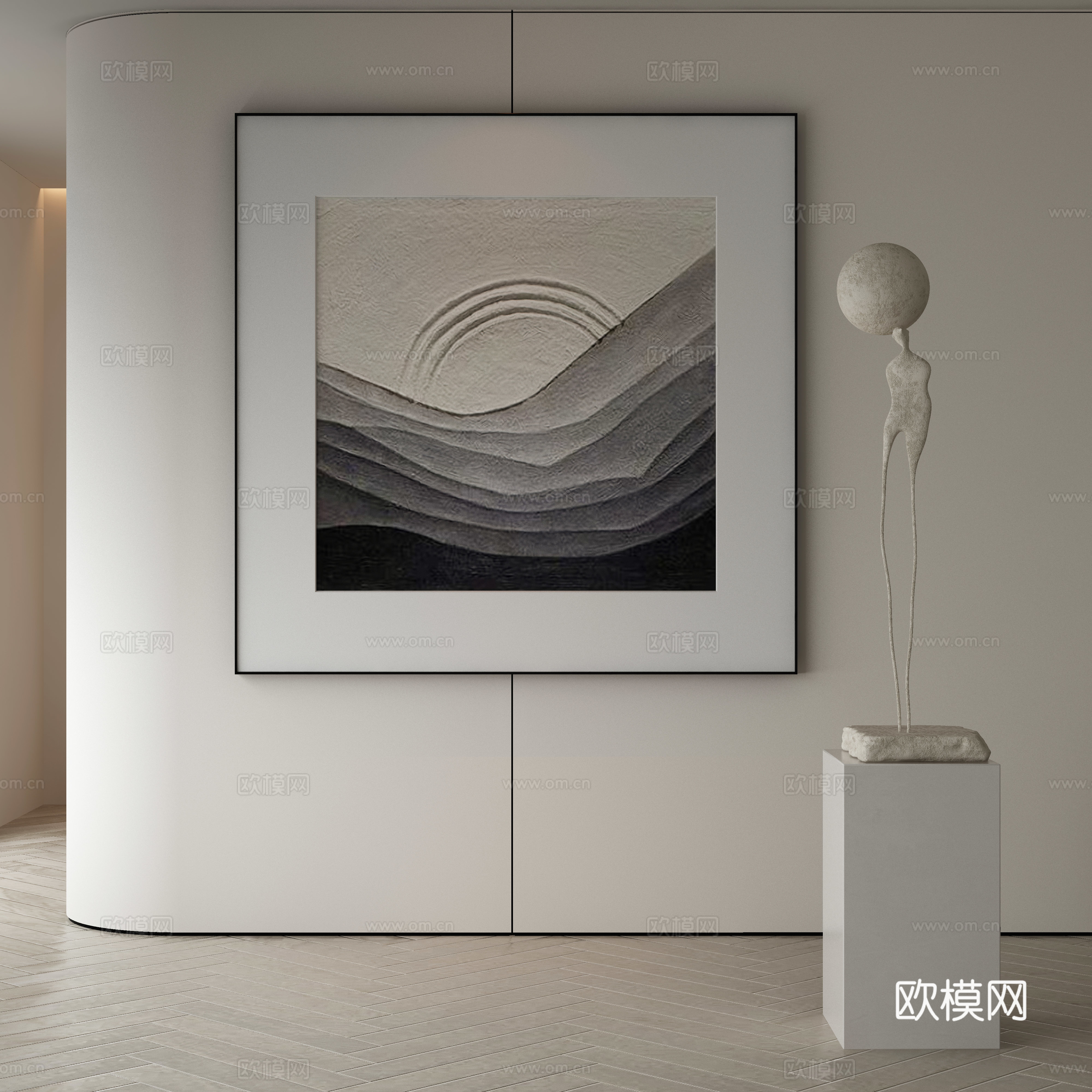 现代侘寂挂画 油画3d模型