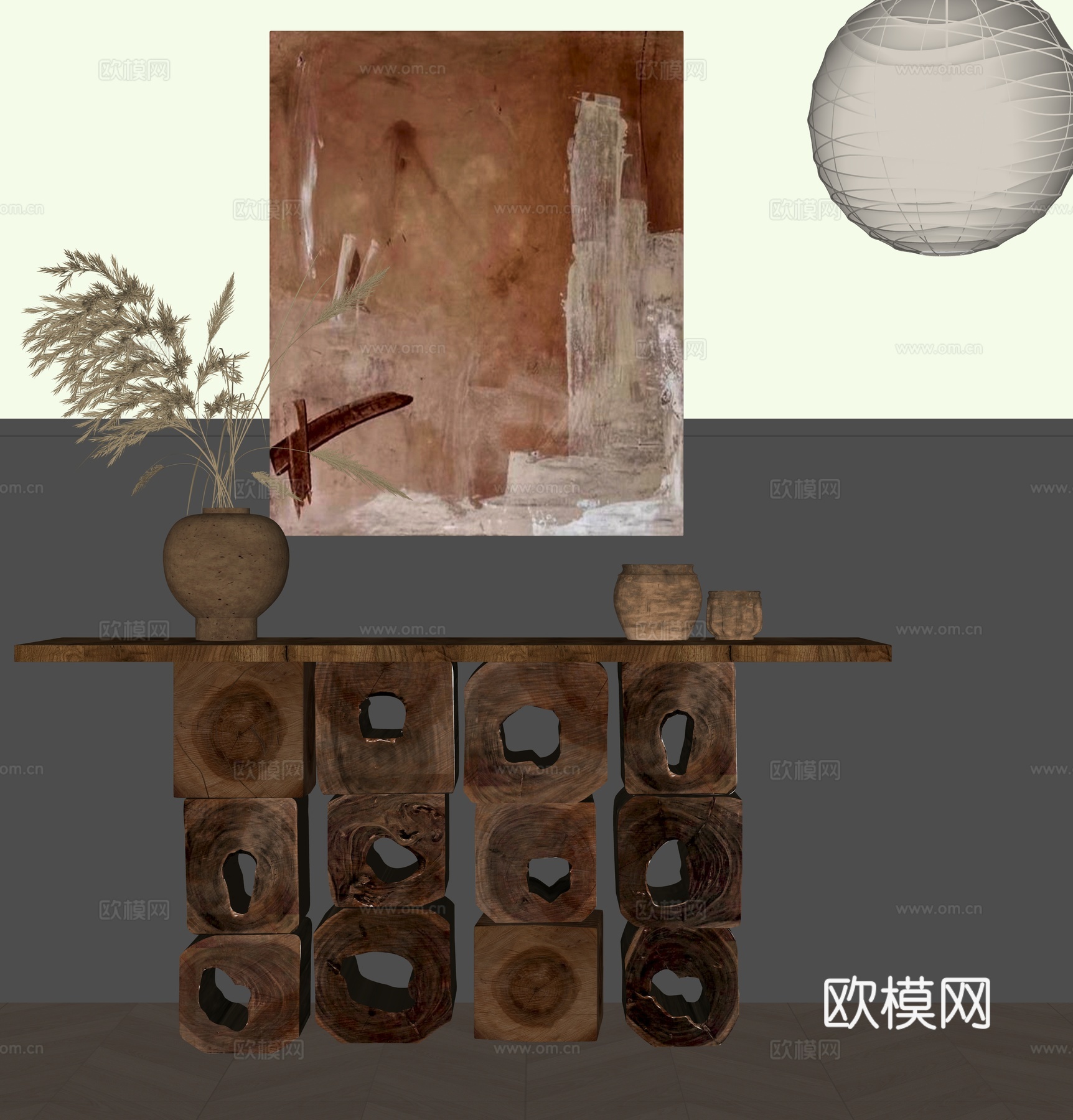 侘寂风端景台 端景柜 装饰挂画su模型