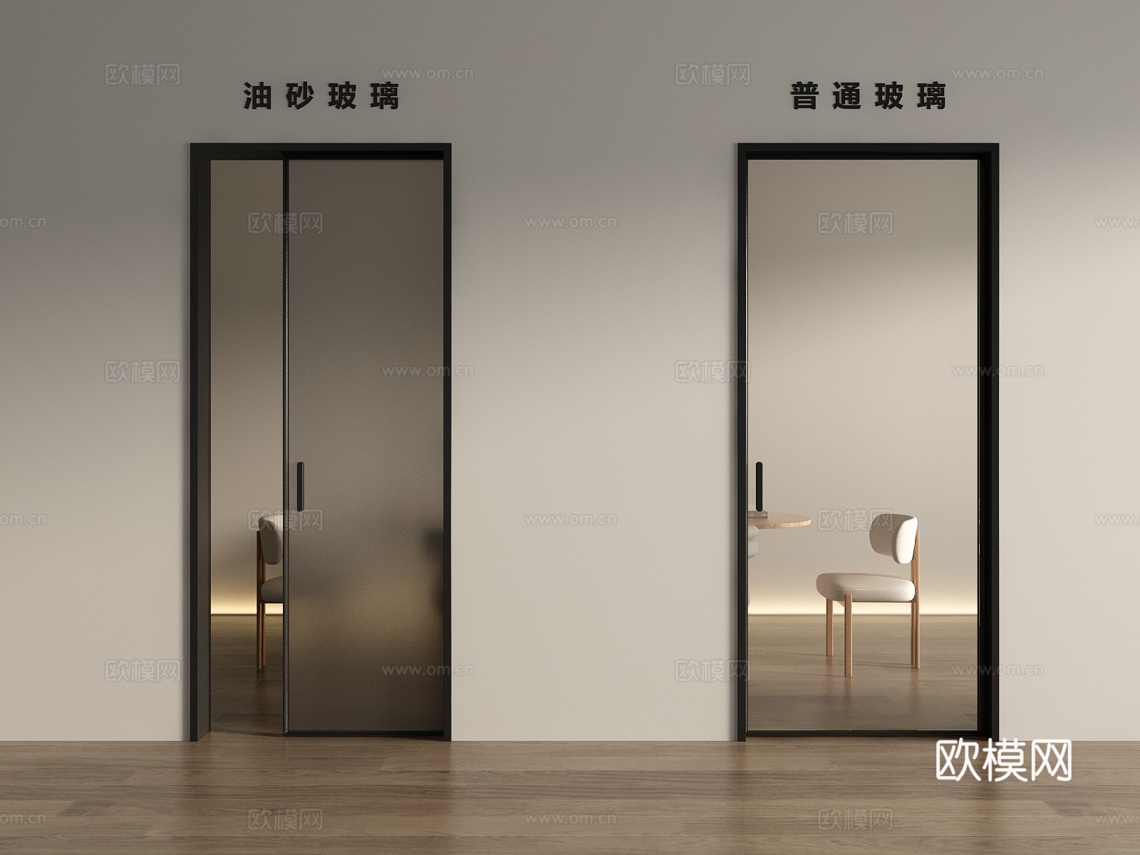 现代推拉门口袋门磨砂玻璃推拉门厨房推拉门3d模型
