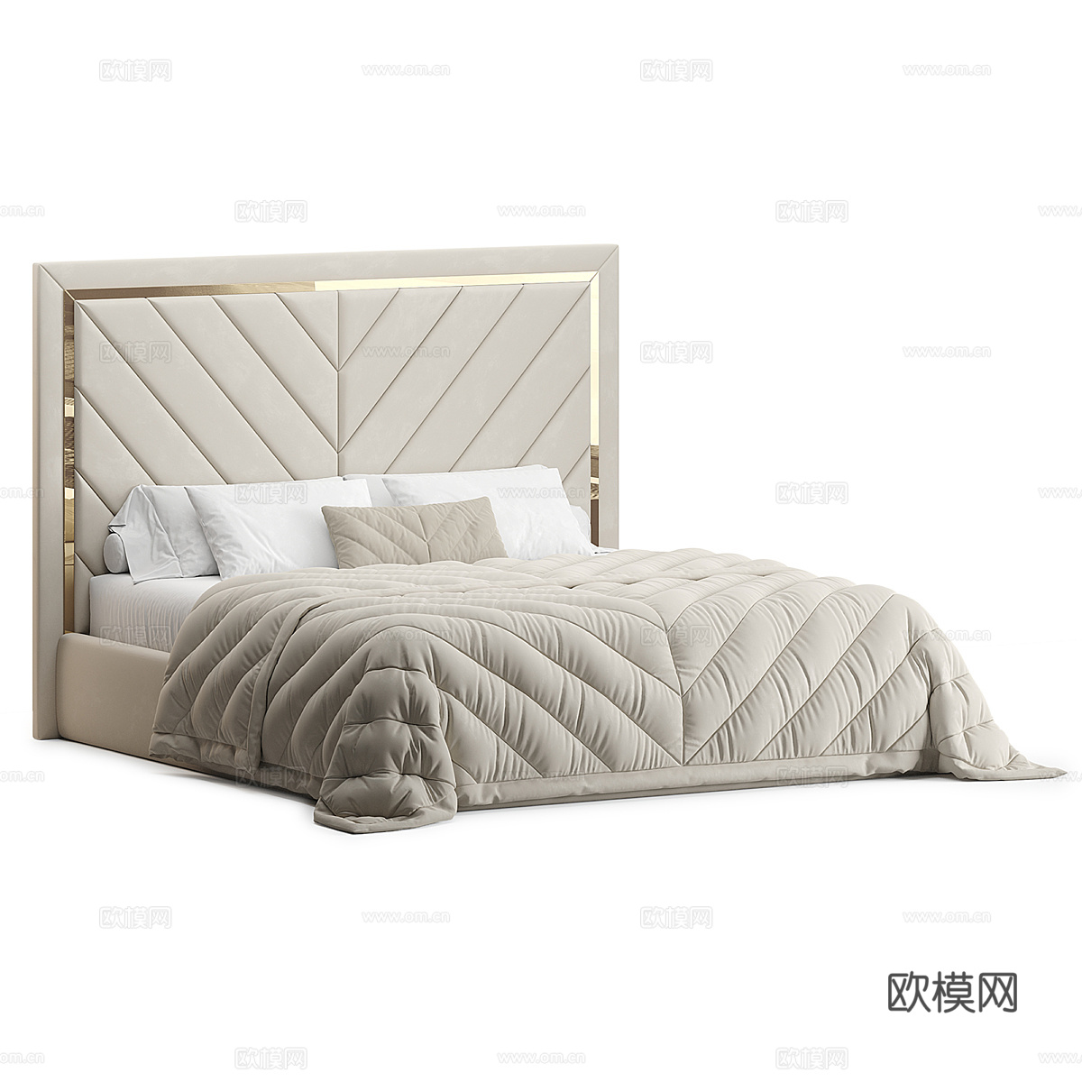 现代意式轻奢布艺双人床3d模型