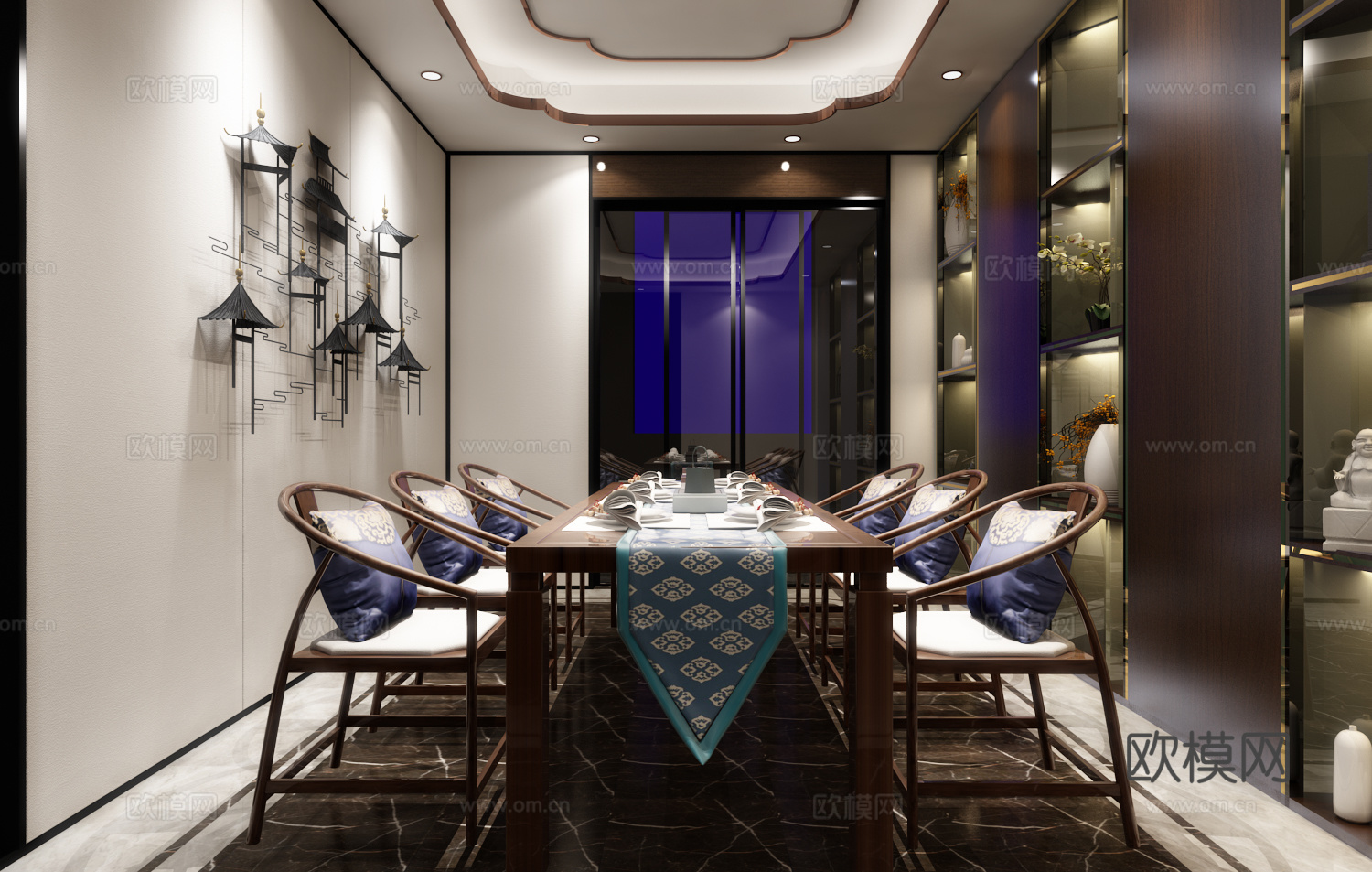 新中式风格餐厅 餐桌椅3d模型
