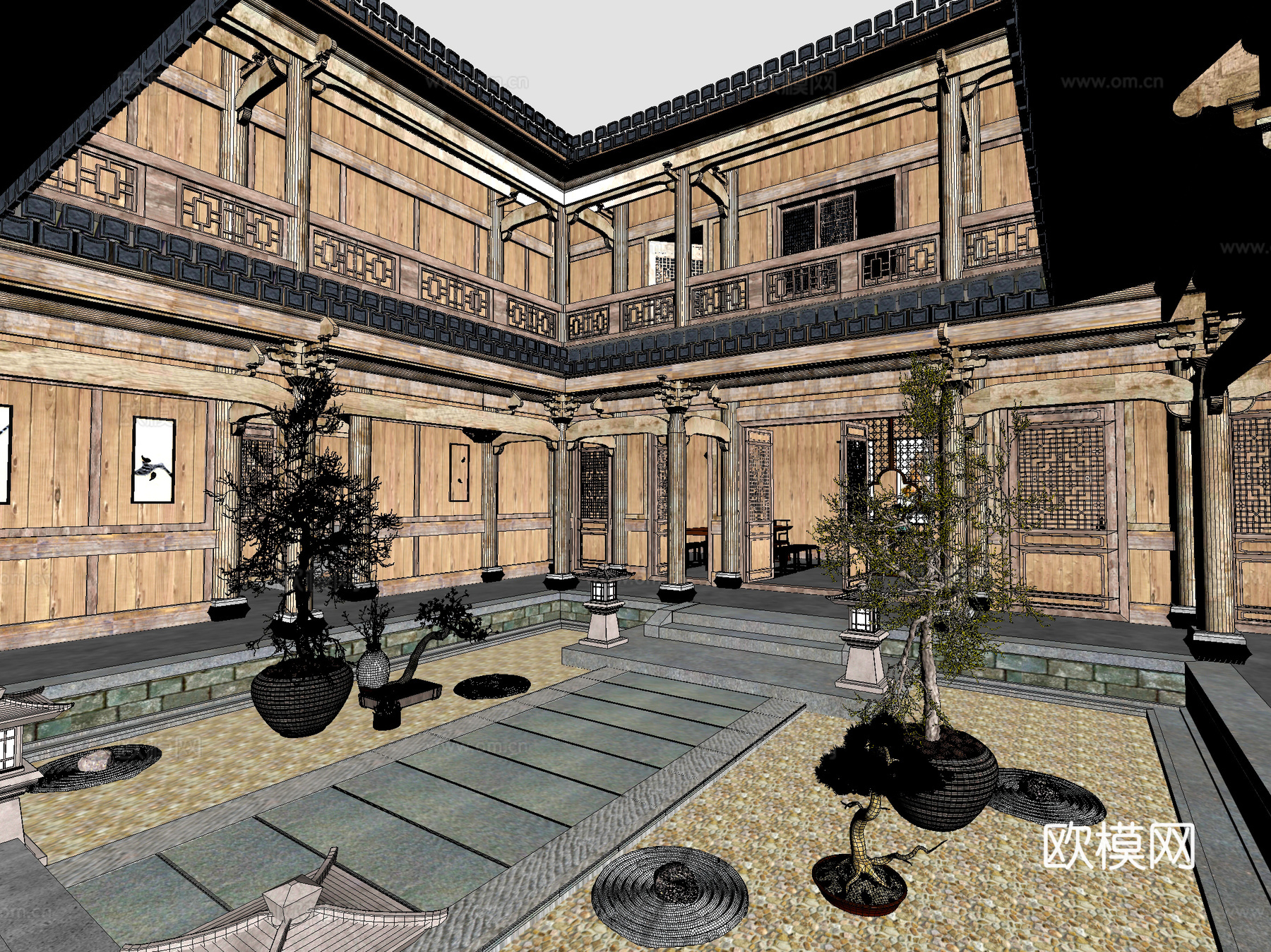 古建 民宿 四合院 中式建筑 天井 阁楼 庭院 斗拱 祠堂3d模型