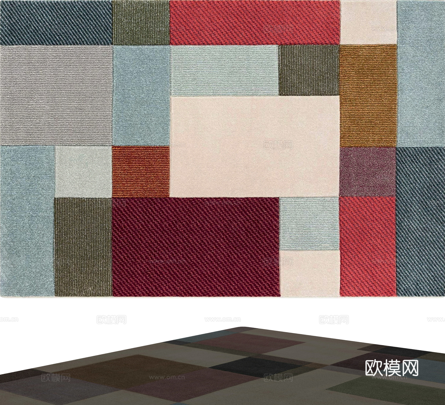 现代方形地毯su模型