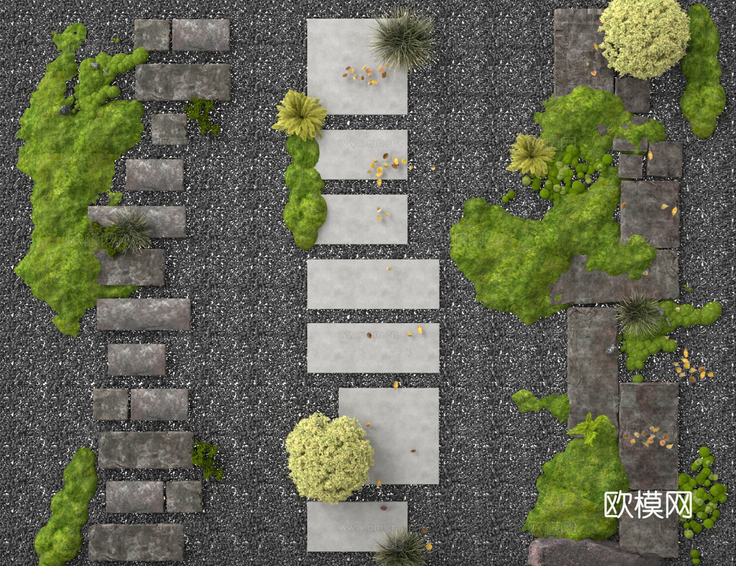 现代汀步 景观汀步 绿植堆 石头3d模型