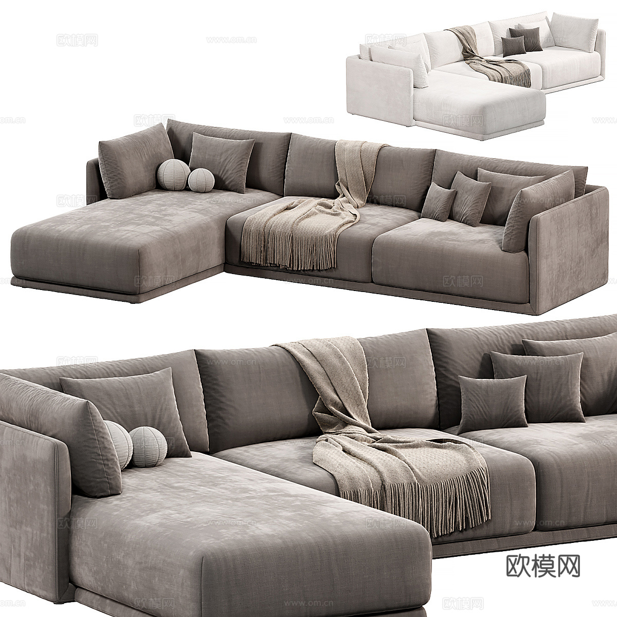 现代意式布艺组合沙发3d模型