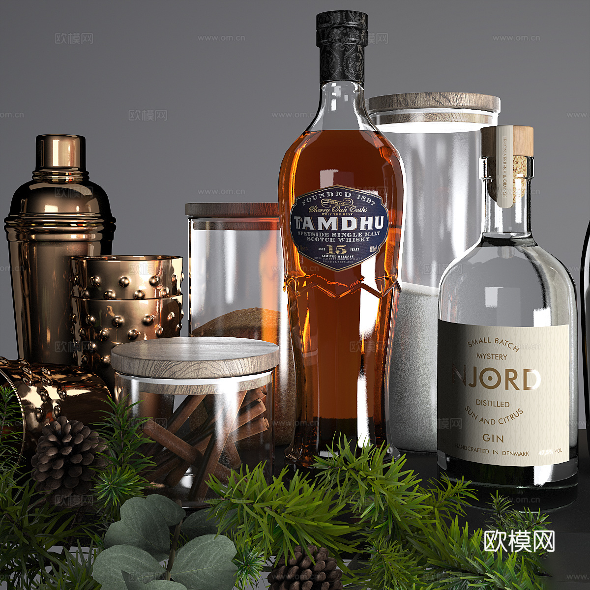现代意式酒瓶 红酒 酒杯 厨房器具3d模型