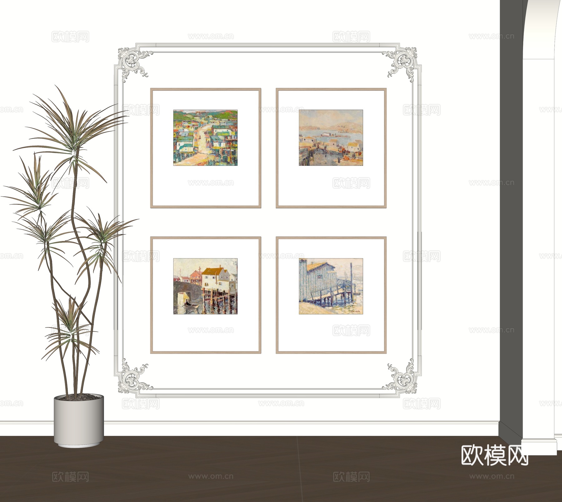 现代照片墙su模型