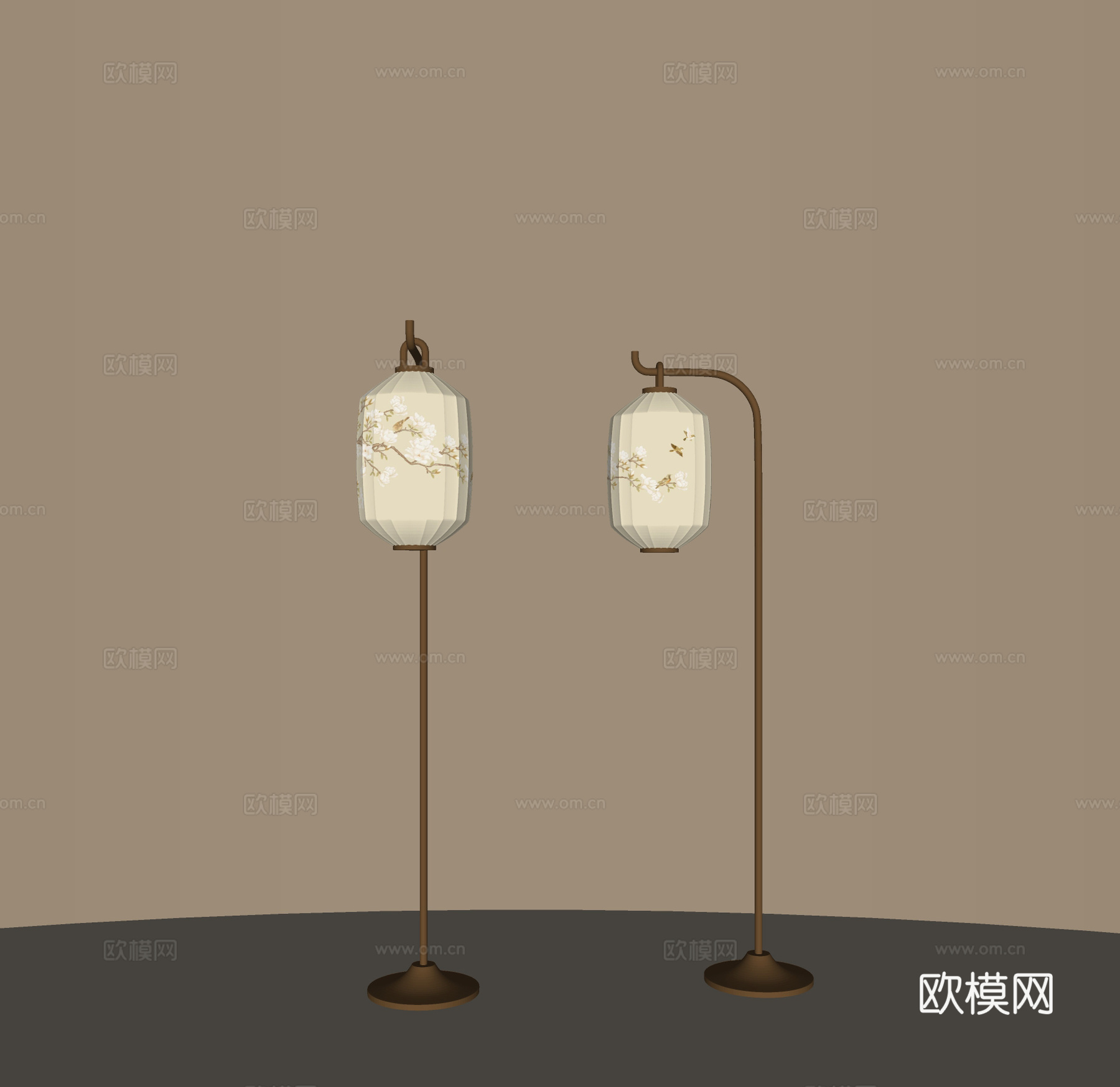 新中式禅意落地灯 金属落地灯 客厅落地灯 钓鱼灯su模型
