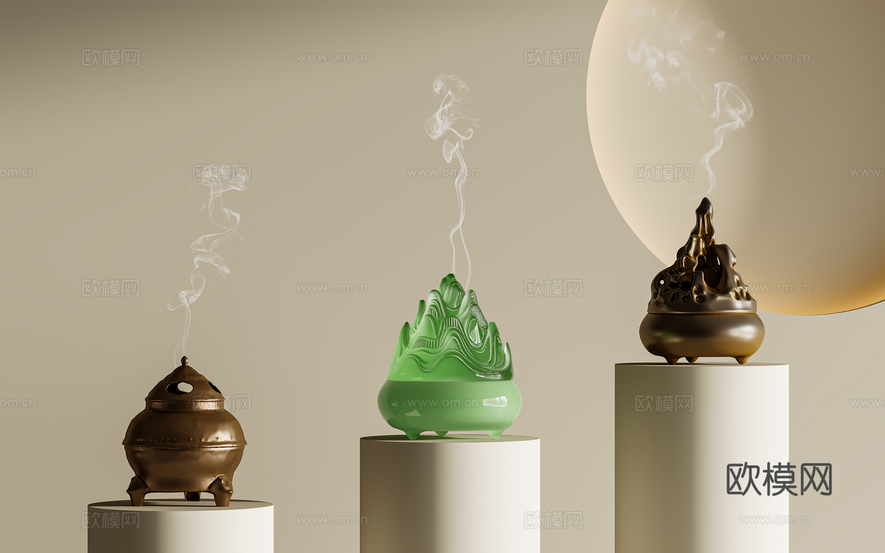 新中式中式摆件组合 新中式中式茶室摆件 香薰炉 博山炉 香3d模型