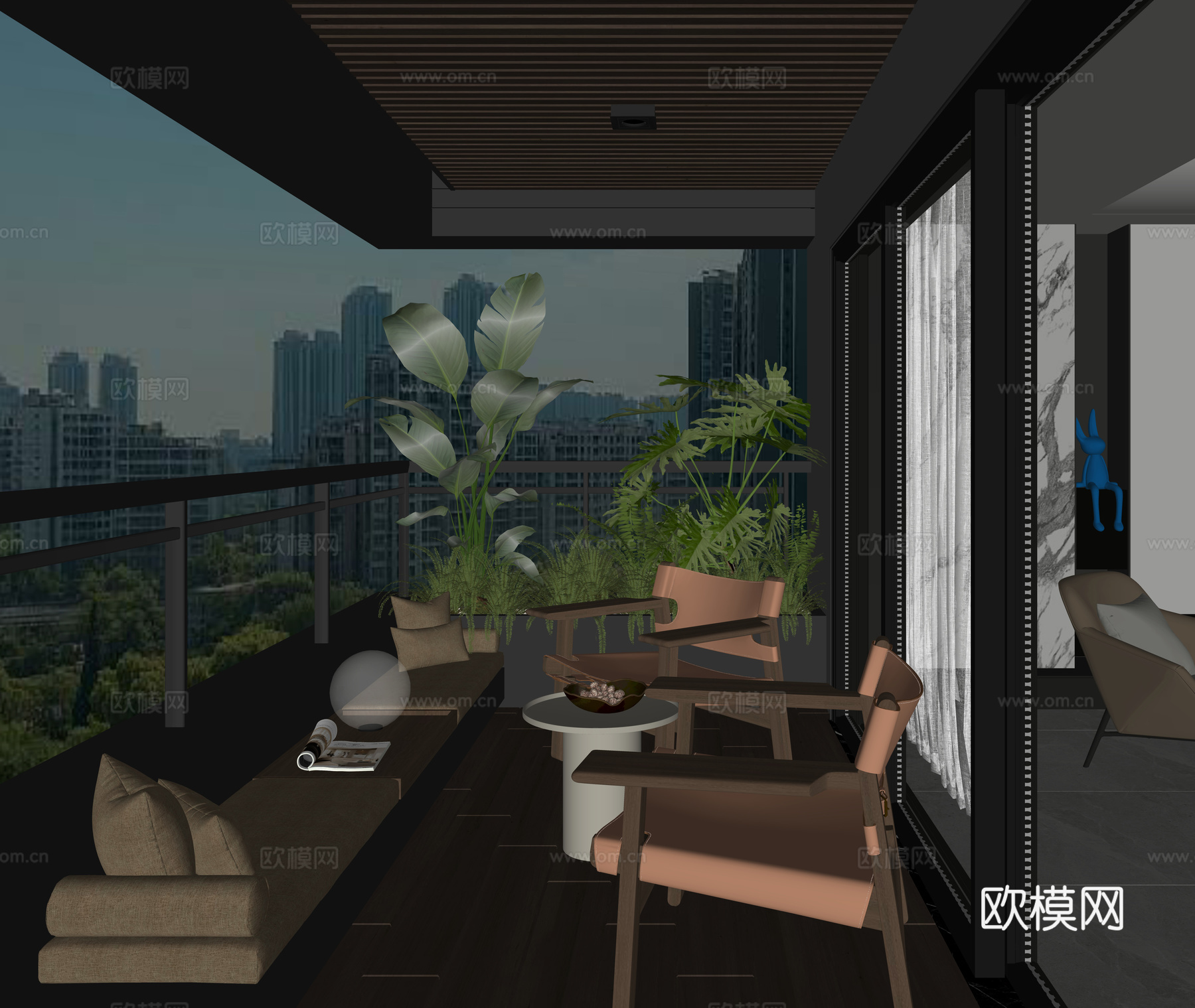 现代阳台花园su模型