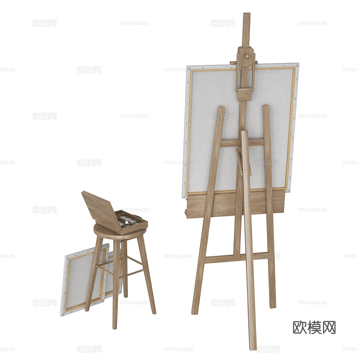 现代画具组合套装3d模型