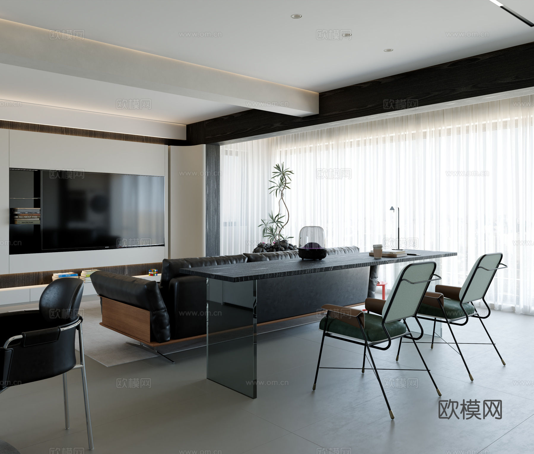 现代黑白灰客餐厅3d模型
