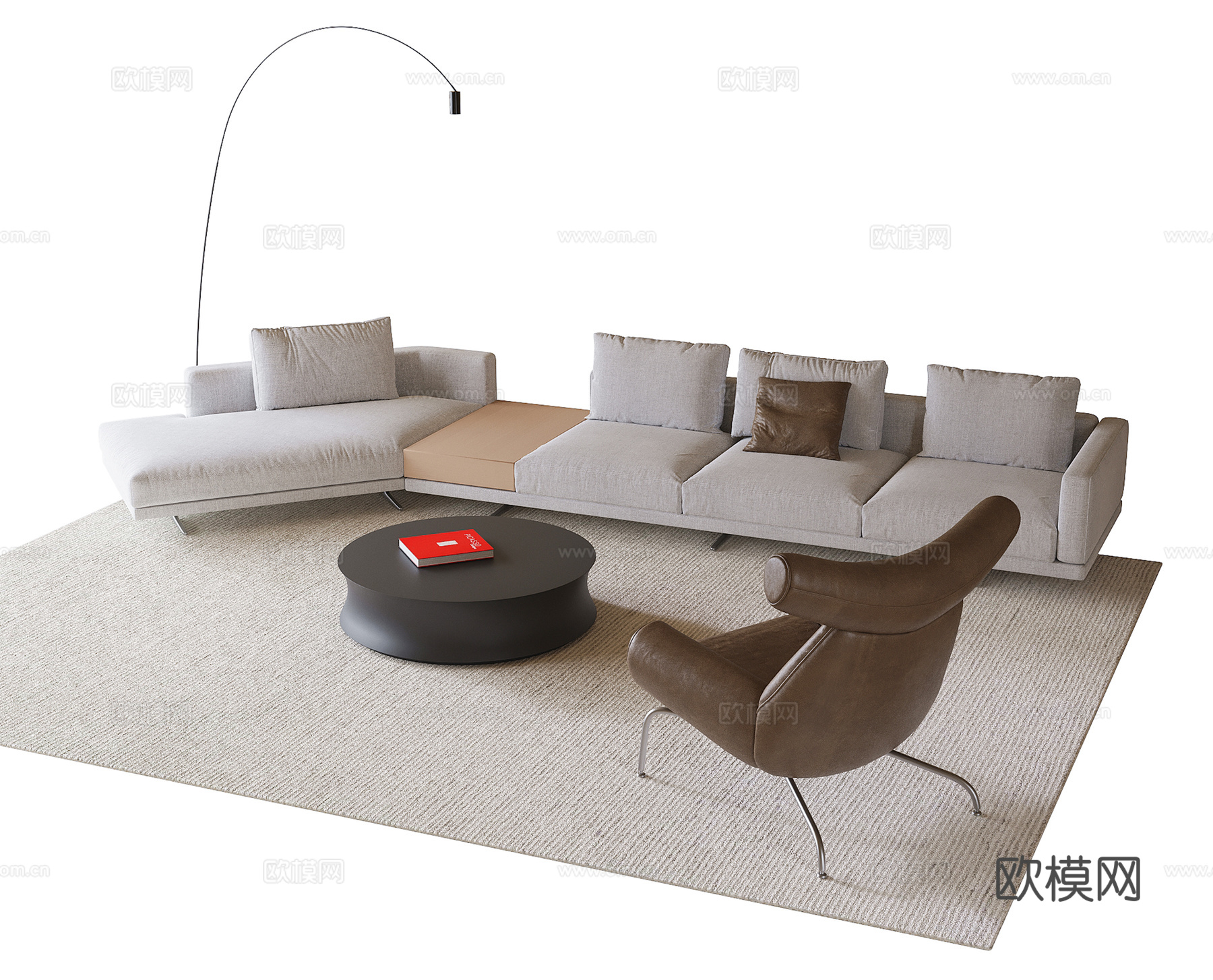 现代沙发茶几组合 落地灯 多人沙发3d模型