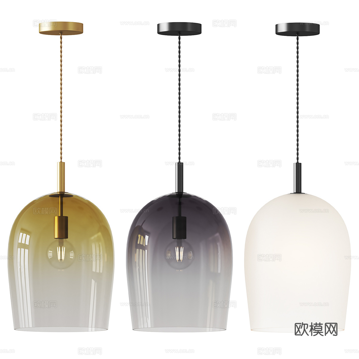 现代轻奢极简玻璃装饰小吊灯3d模型