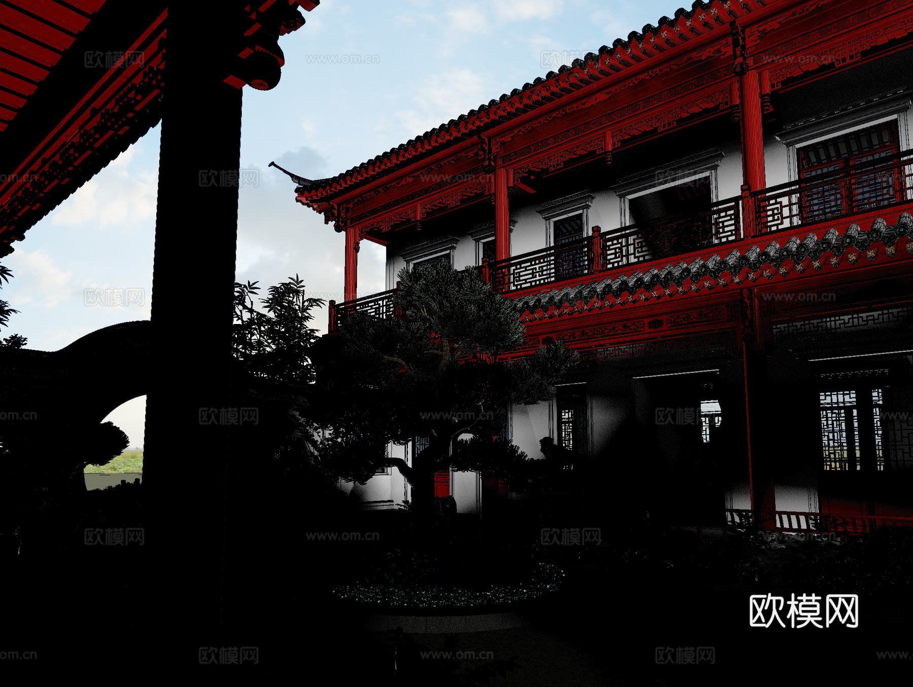 古建 民宿 中式建筑 园林 斗拱 挑檐 江南 灰派3d模型