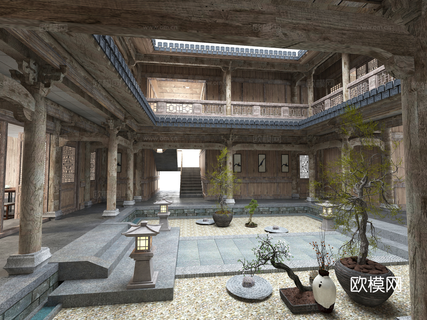 古建 民宿 四合院 中式建筑 天井 阁楼 庭院 斗拱 祠堂3d模型