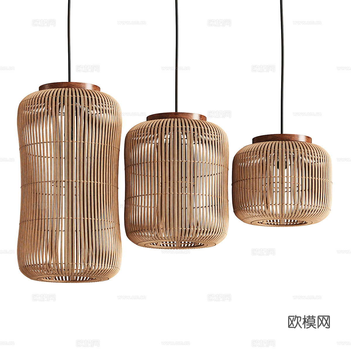 新中式侘寂藤编装饰吊灯3d模型