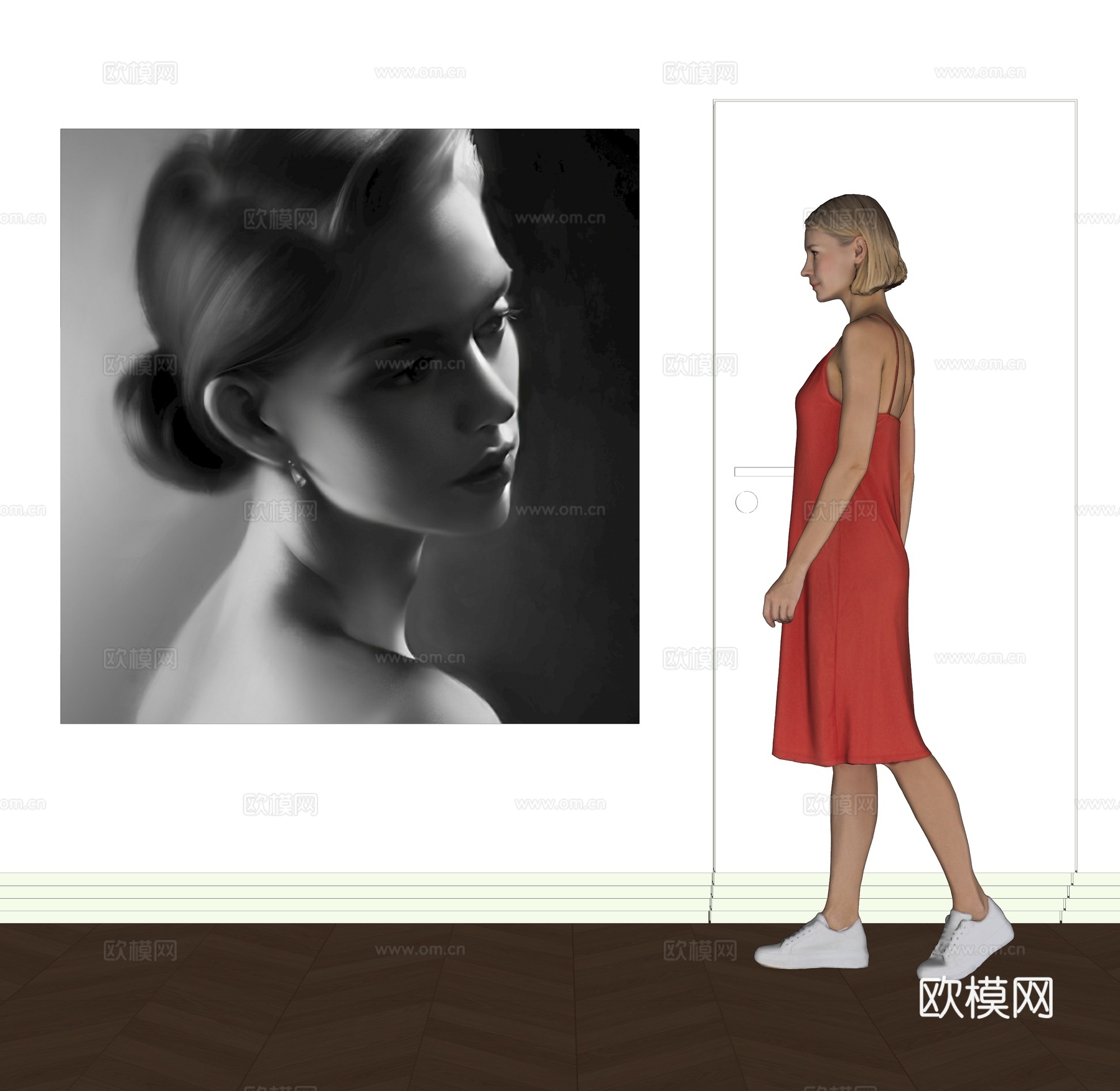 现代人物装饰挂画su模型