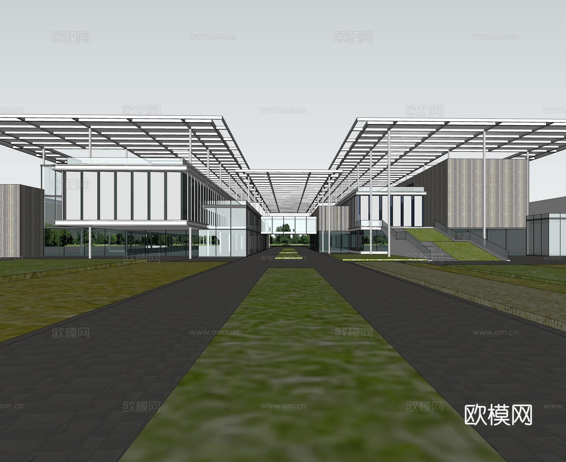 现代办公景观 办公园区 办公绿化 商办景观设计 工业园景su模型