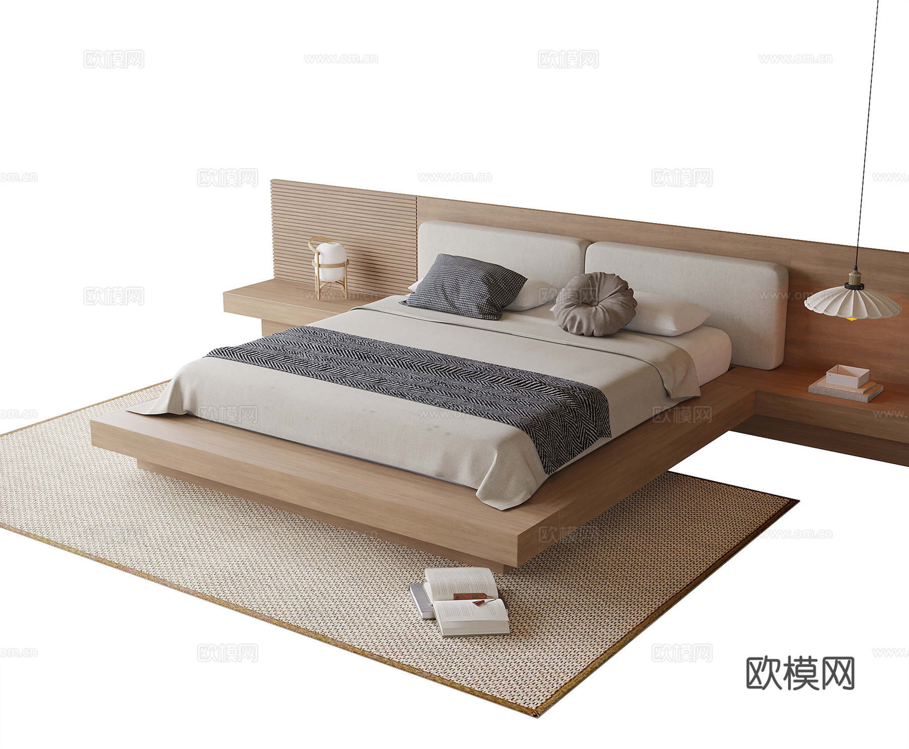 现代双人床 床头吊灯su模型