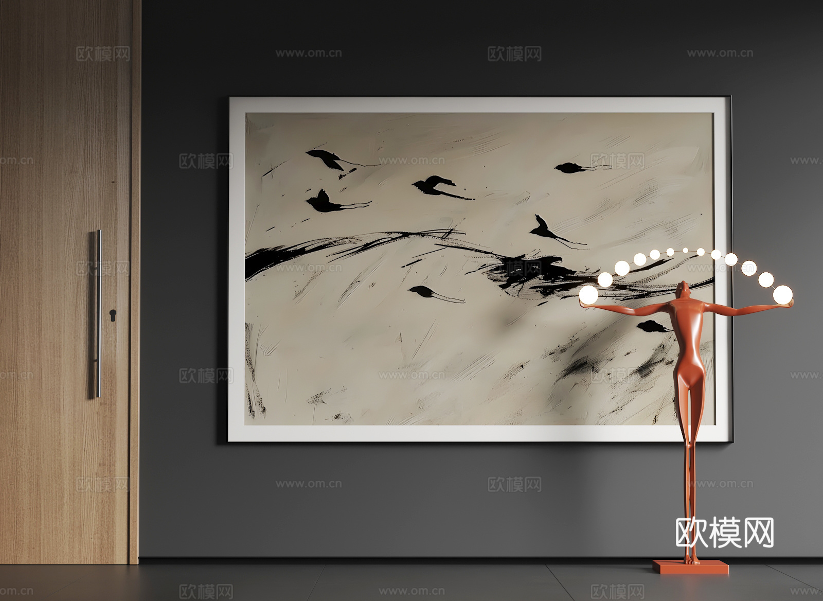 现代大幅挂画  现代抽象挂画  现代简约挂画3d模型