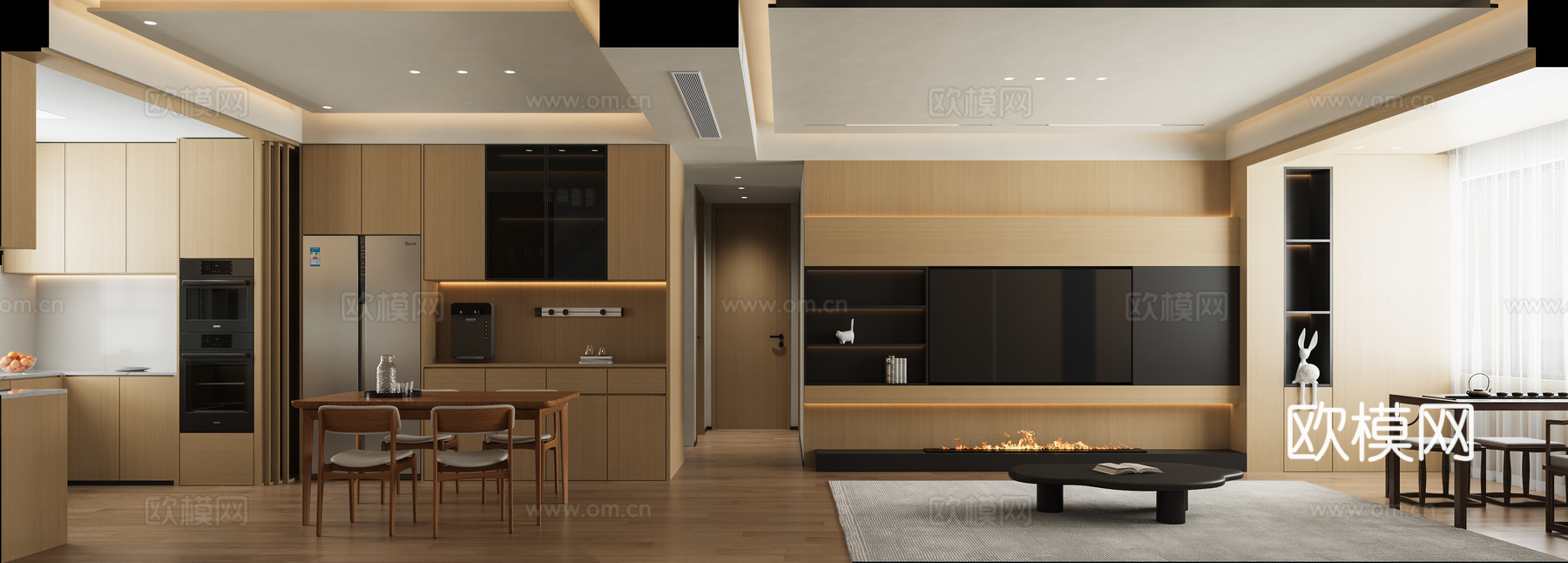 现代原木客餐厅3d模型