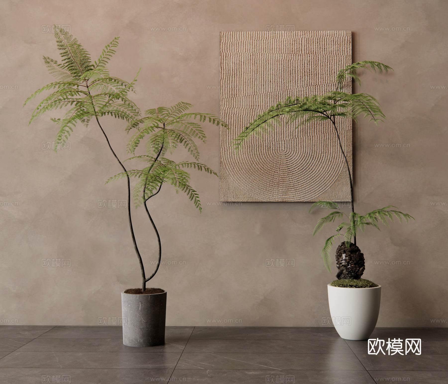 侘寂绿植盆栽 植物盆景 花艺摆件 挂画su模型