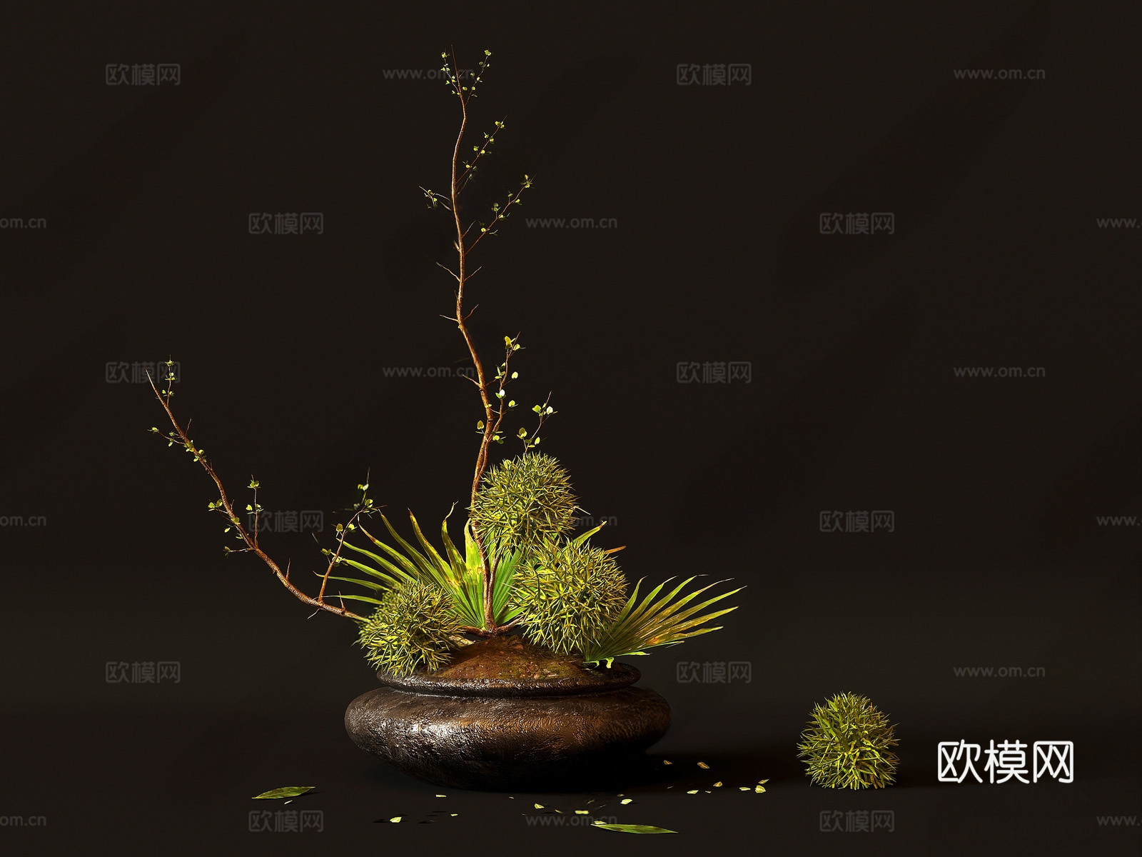 花瓶花艺盆栽植物su模型