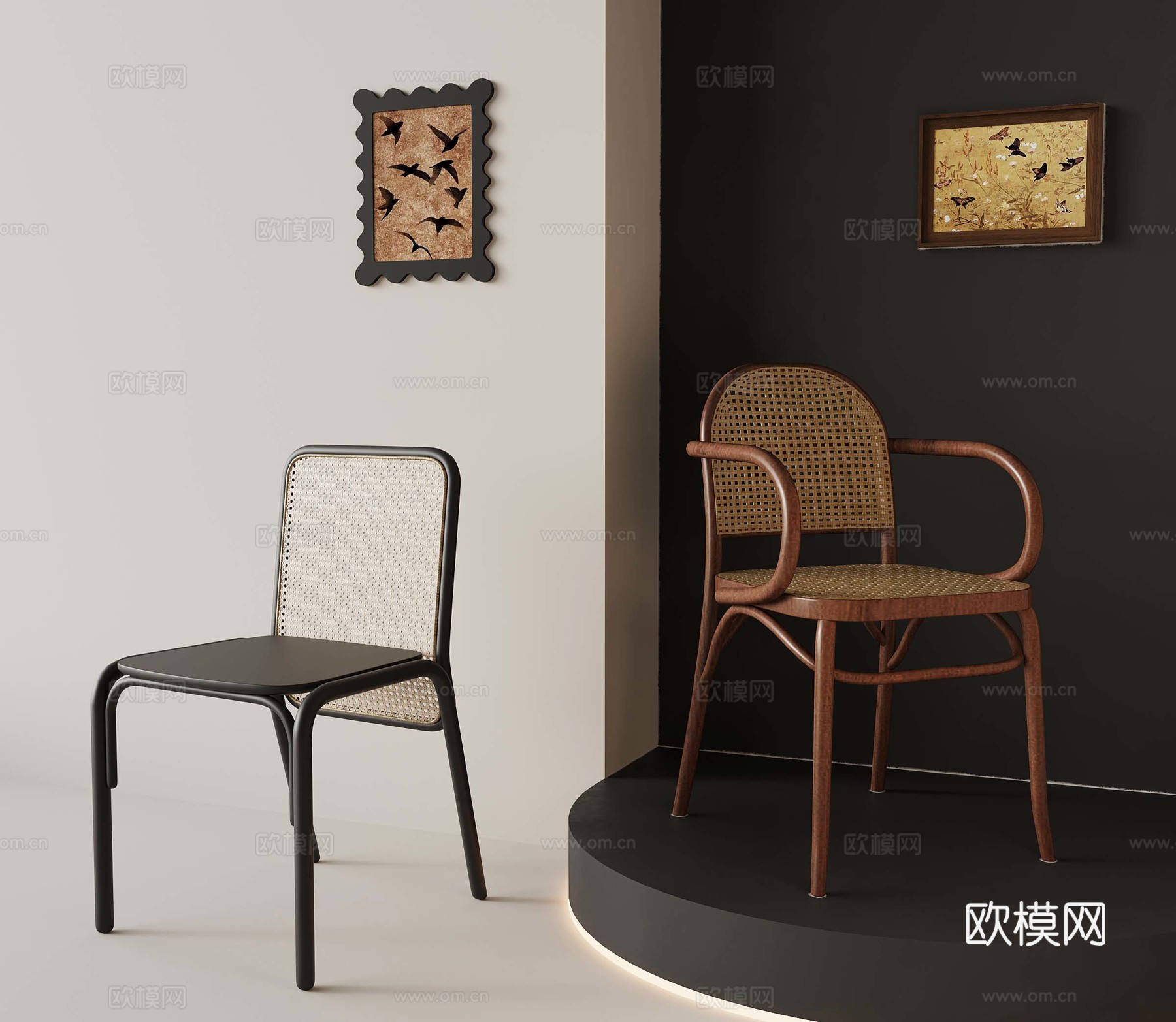 法式中古风餐椅 休闲椅 藤编休闲椅3d模型