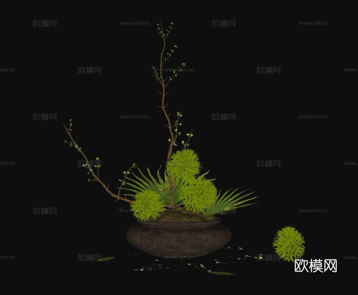 花瓶花艺盆栽植物su模型