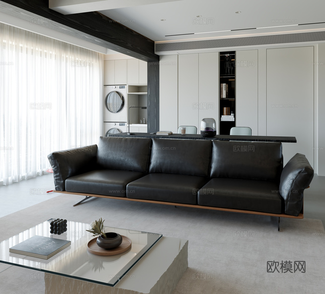 現(xiàn)代黑白灰客餐廳3d模型下載(渲染圖2)