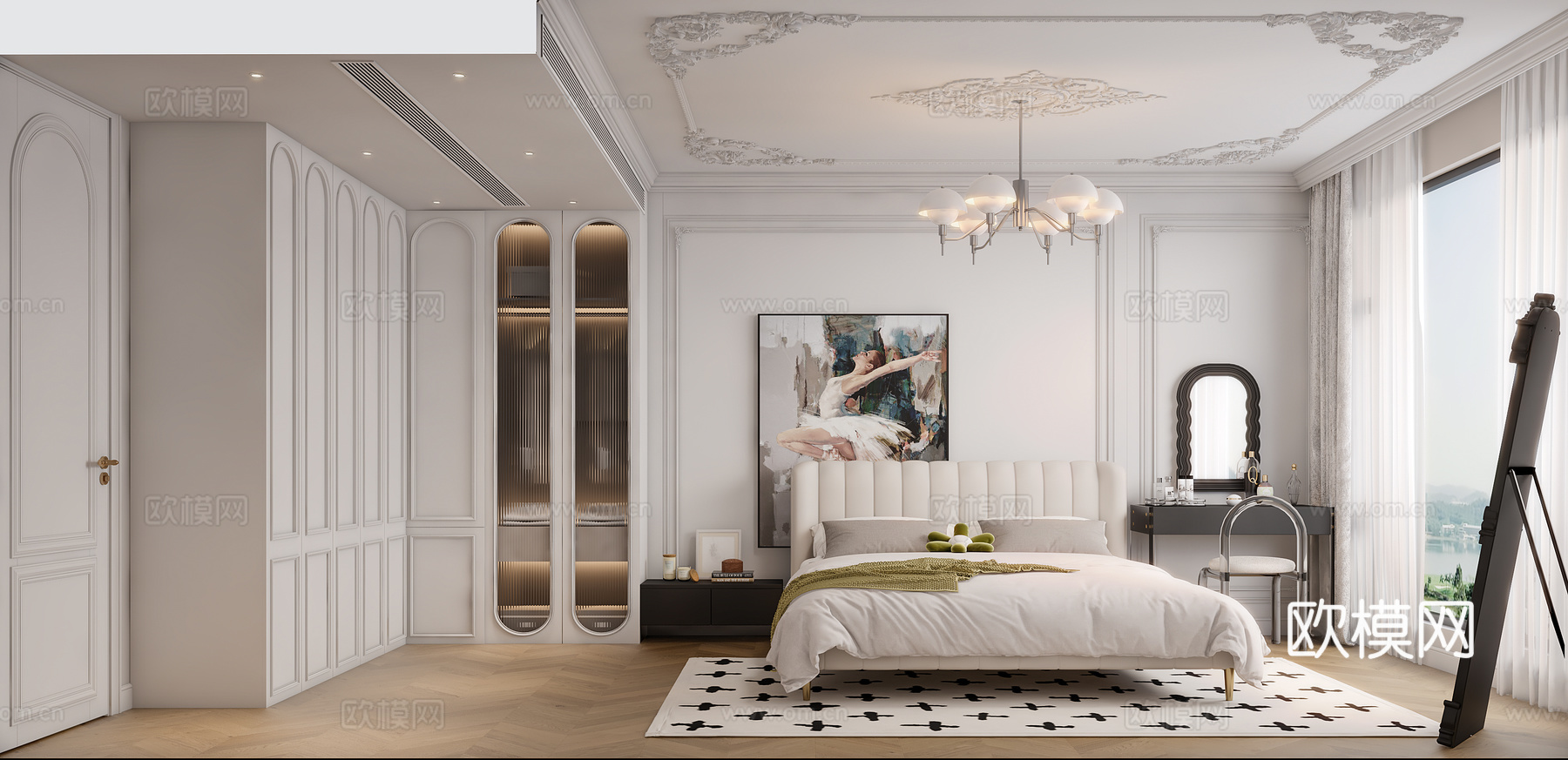 法式卧室 女孩房 吊灯 梳妆台 油画3d模型