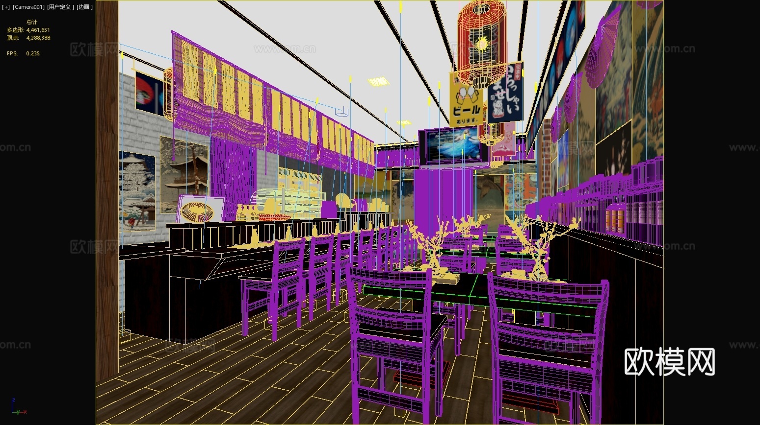 寿司店日式餐厅日料店桌子椅子吊灯海报3d模型