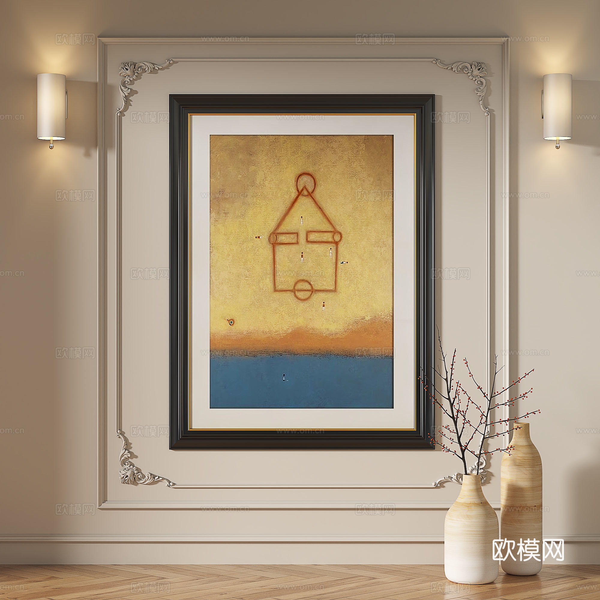 法式，复古，简约，轻奢，现代，简约，抽象，装饰画3d模型