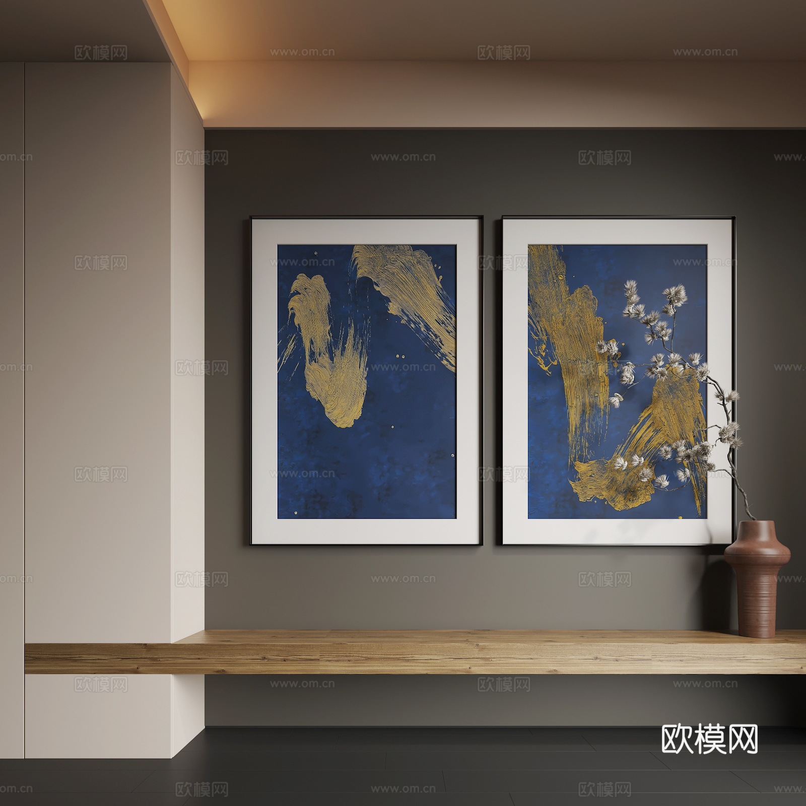 现代挂画 现代抽象挂画 现代组合画su模型