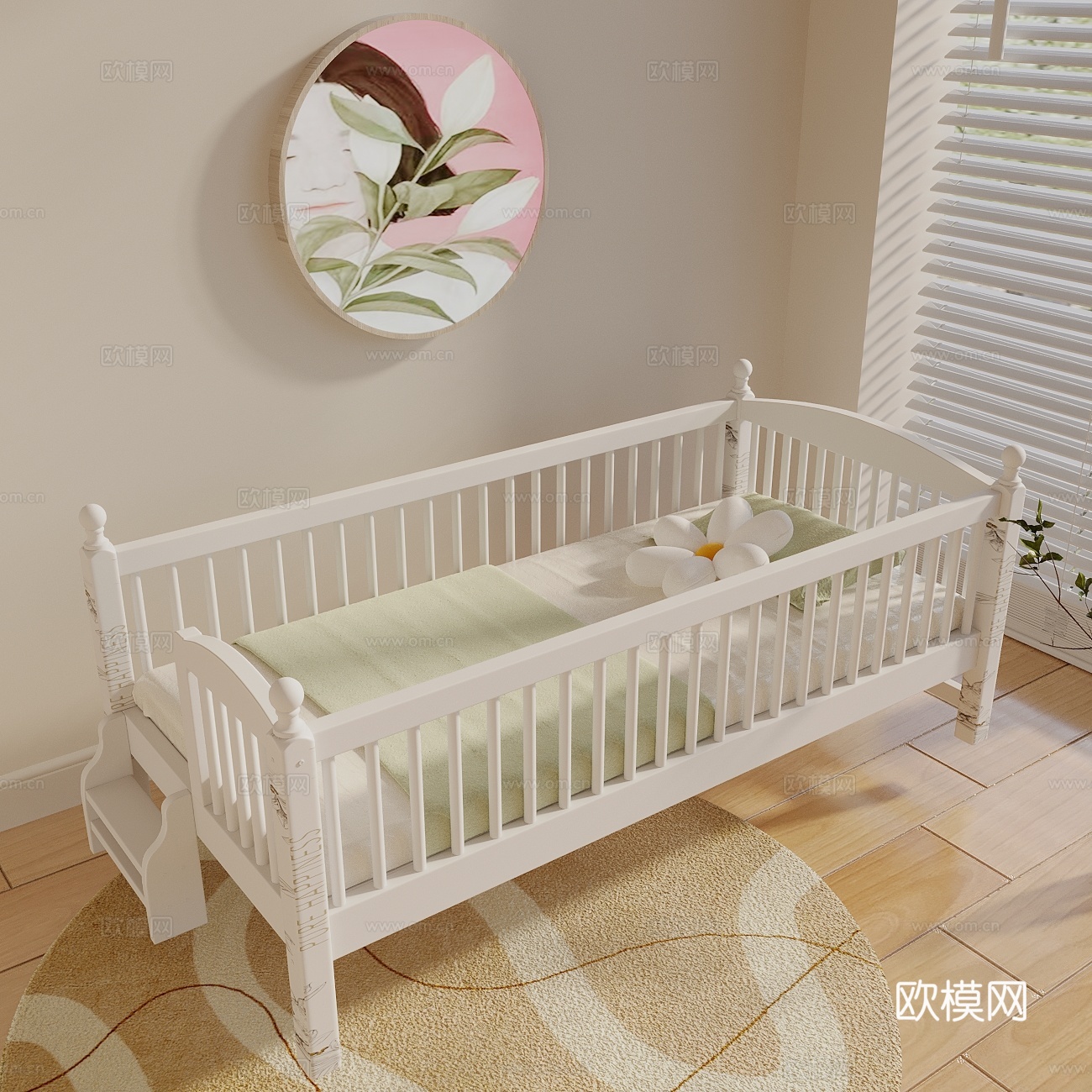 现代奶油风婴儿床 婴儿床3d模型