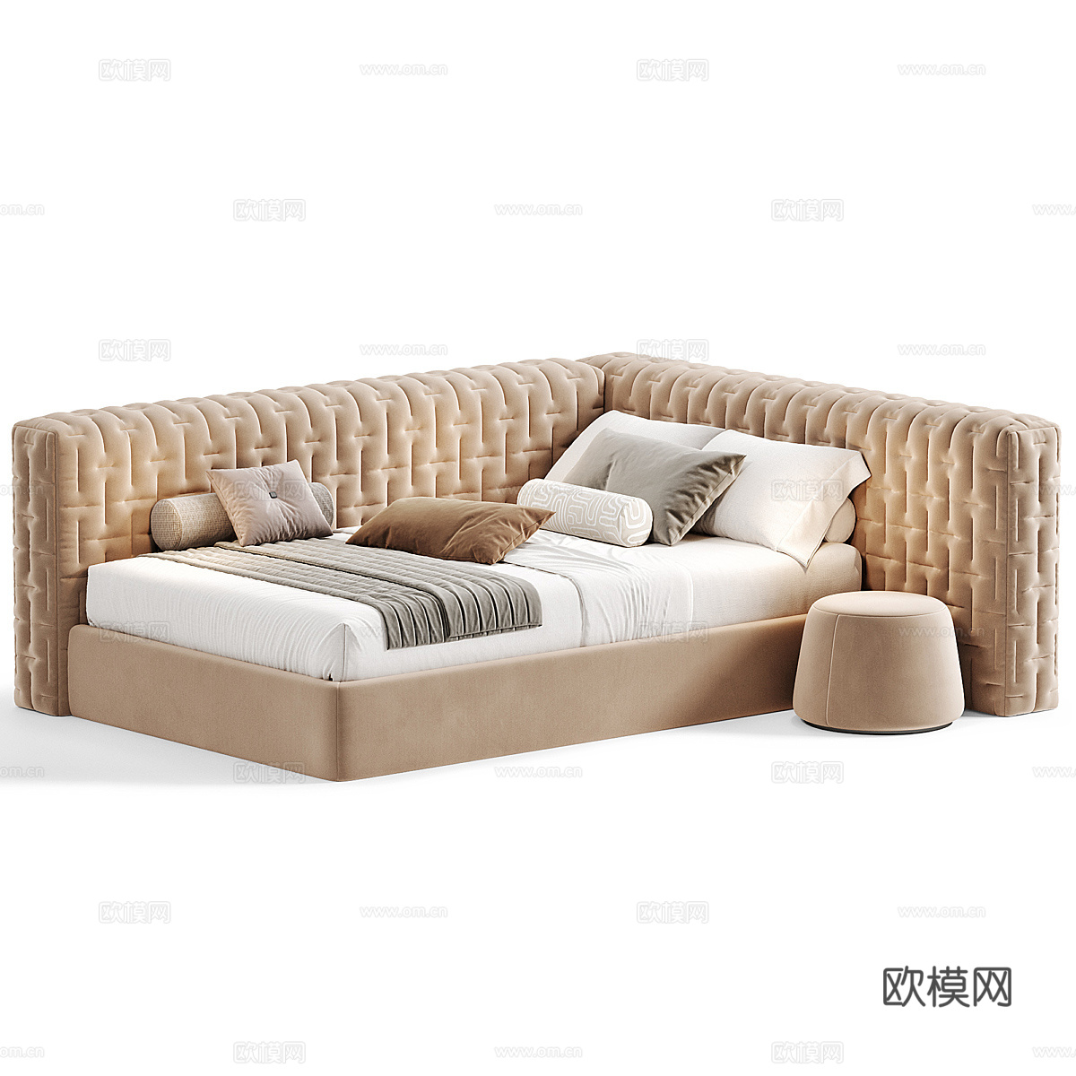 现代奶油风儿童布艺沙发床3d模型