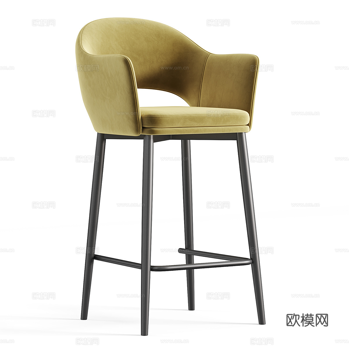 现代意式布艺木质吧台椅3d模型